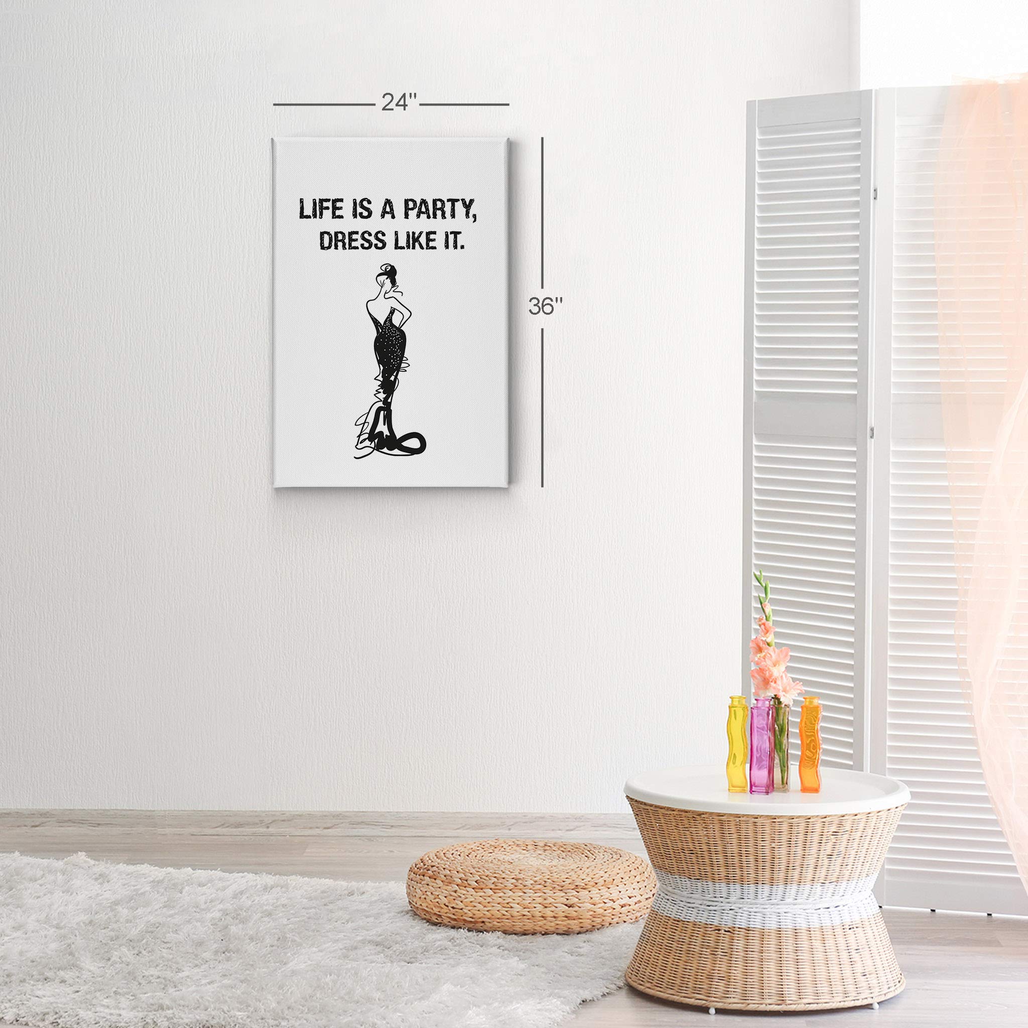 Life is a Party Dress Like It Quote - Glam Fashion Canvas Wall Art Print for Women & Teens (40x30 Inch) - Perfect for Bedroom, Living Room, Office & Dorm Decor - Ready to Hang Home Décor