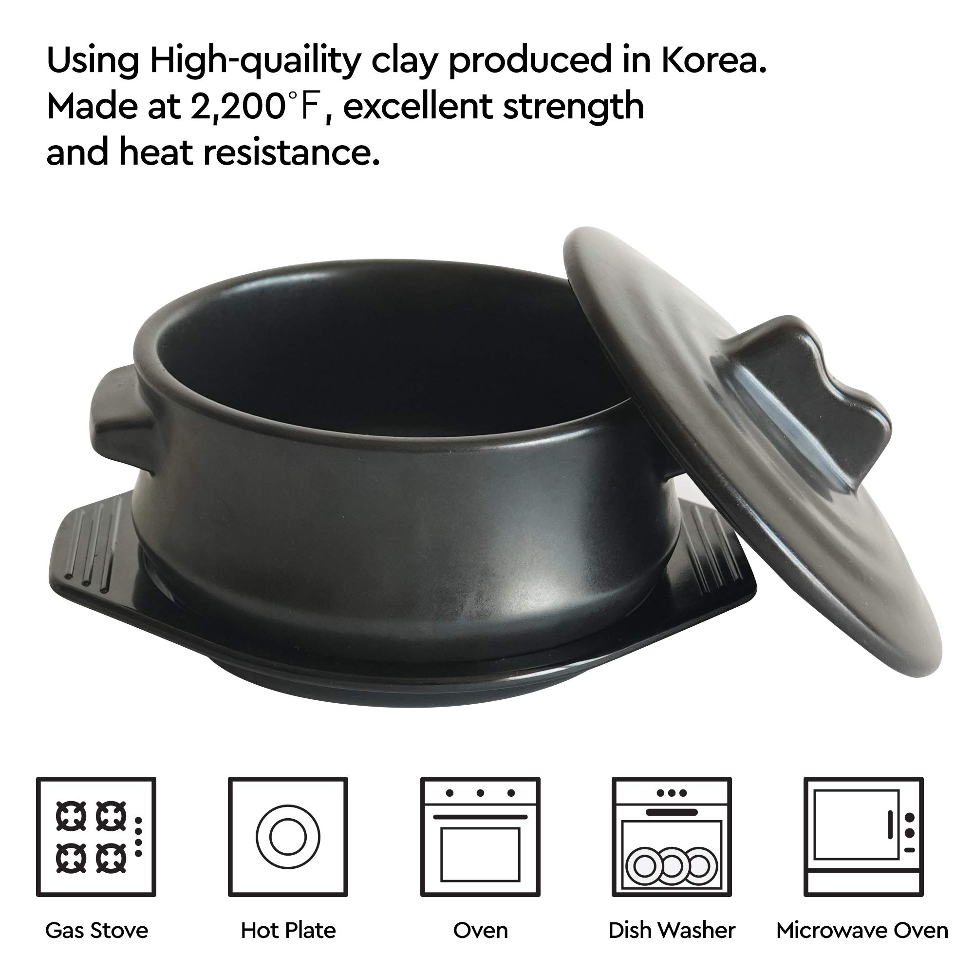 Premium Korean Stone Bowl with Lid & Platter - Authentic Clay Pot for Cooking Hot Pot, Dolsot Bibimbap, Soup & Stews | Traditional Korean Cookware for Home & Restaurant Use