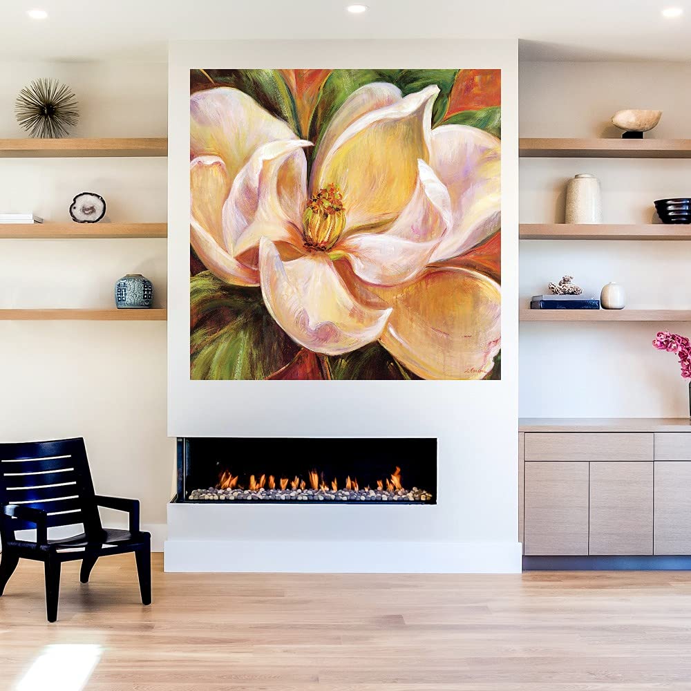 Magnolia Glow Fine Art Canvas Wall Decor by Artist Carson - 22x22 Inch Ready to Hang Painting for Living Room, Bedroom, Bathroom & Office - Elegant Floral Home Decor for Housewarming Gift & Interior Design