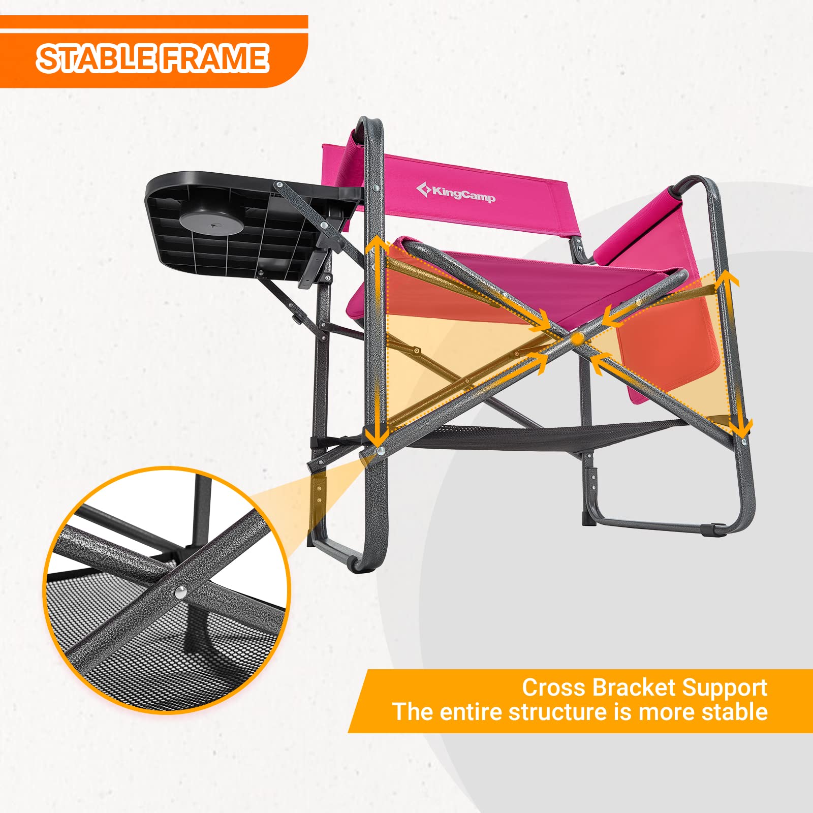 KingCamp Heavy Duty Folding Camping Chair with Side Table - Portable Director's Seat for Adults, Breathable Mesh Back Compact Outdoor Chair - Perfect for Camping, Hiking, Beach, Backyard & Sporting Events