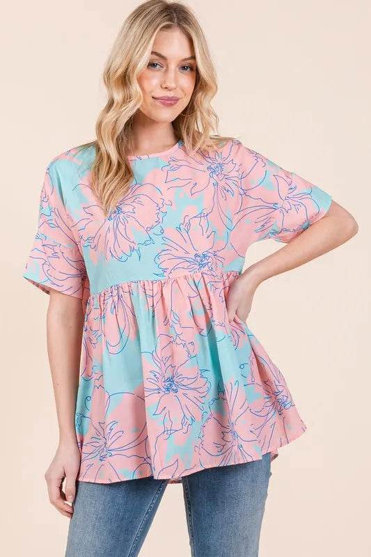 Bombom Floral Babydoll Tunic Top for Women - Aqua Blue Lace Summer Blouse, Perfect for Beach Outfits, Date Nights & Casual Wear