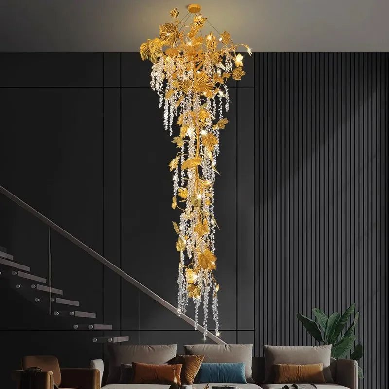 Elegant Autumn Leaves Fall Crystal Chandelier Lighting - Vintage Home Decor for Living Room, Dining Room & Bedroom