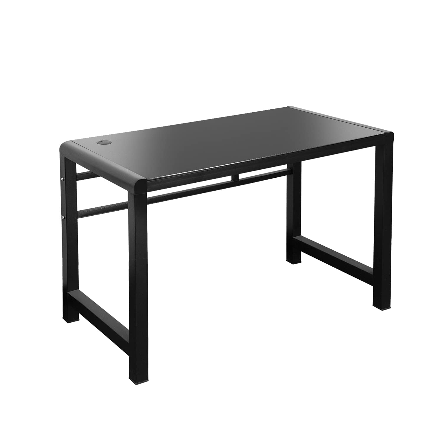 Premium Tempered Glass Computer Desk - Sturdy & Durable Office Desk with USB Ports, Modern Plain Legs for Home Office, Gaming, and Workspace - Black (Jerry & Maggie Brand) | Perfect for Professionals, Students & Remote Workers