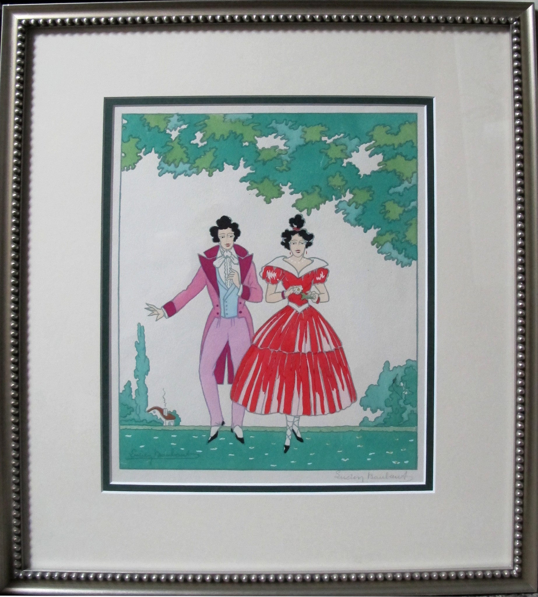 Vintage 1915-1920 Framed Spring Fashion Pochoir Art Print by Lucien Baubaut - Antique French Fashion Illustration - Perfect for Home Decor, Office Wall Art & Vintage Collectors