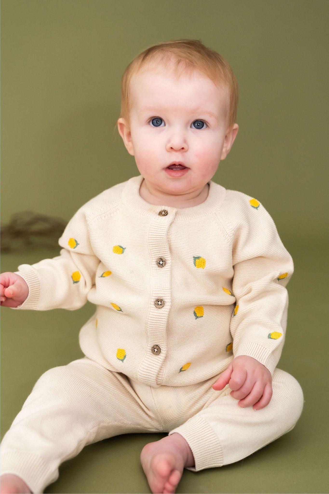 Lemon Embroidered Sweater Cardigan for Baby Girls - Soft Knit Pullover for Newborns & Toddlers - Perfect for Spring Outfits & Photo Shoots