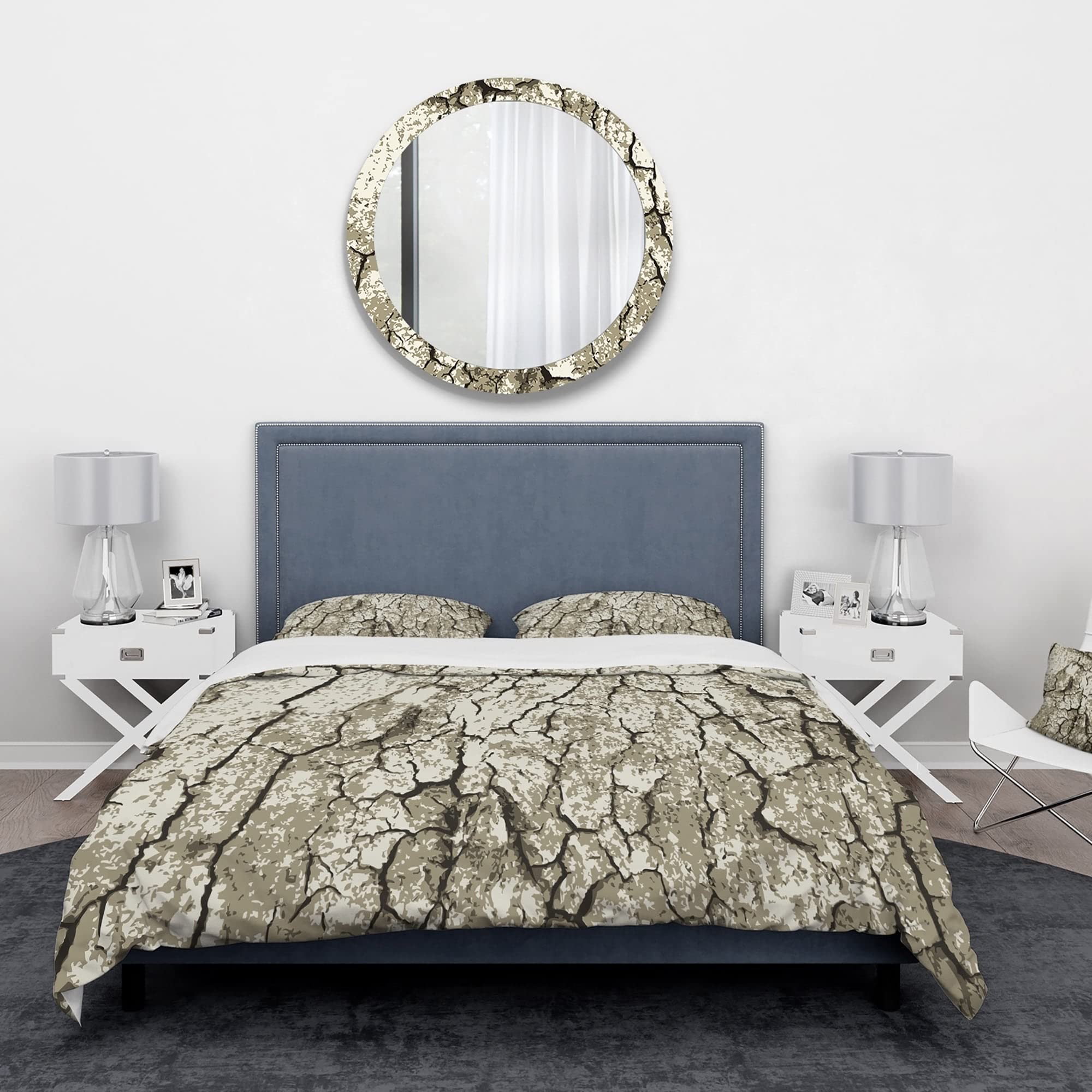 Vintage Tree Bark Bedding Set - Full/Queen Duvet Cover & 2 Shams (3 Piece) | Boho Farmhouse Bedroom Decor | Soft Cotton Comforter Cover for Cozy Home & Guest Room
