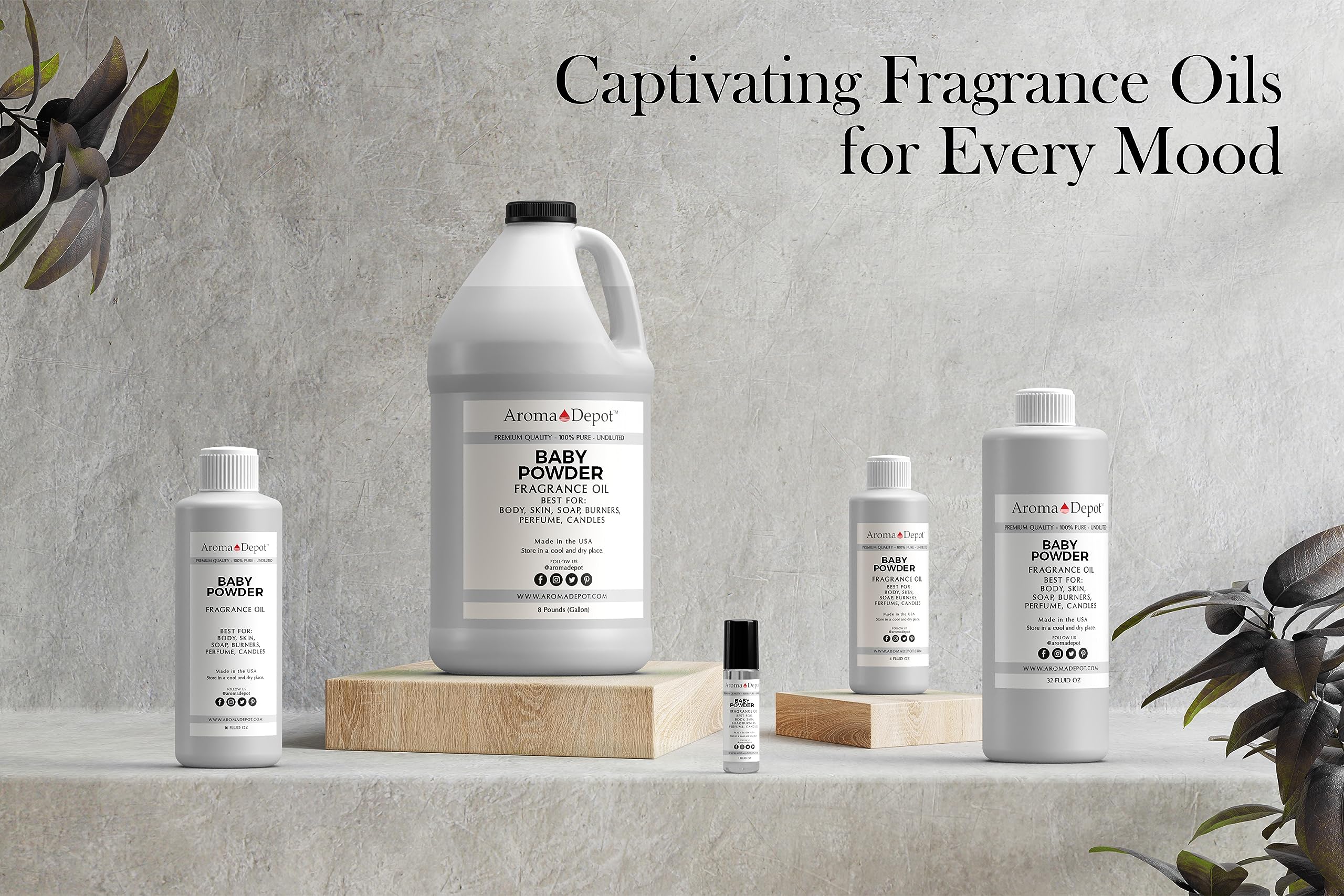 Premium Baby Powder Fragrance Oil - Aroma Depot Uncut Perfume & Body Oil (32oz/960ml Plastic Bottle) - 7 Sizes Available for DIY, Massage & Aromatherapy