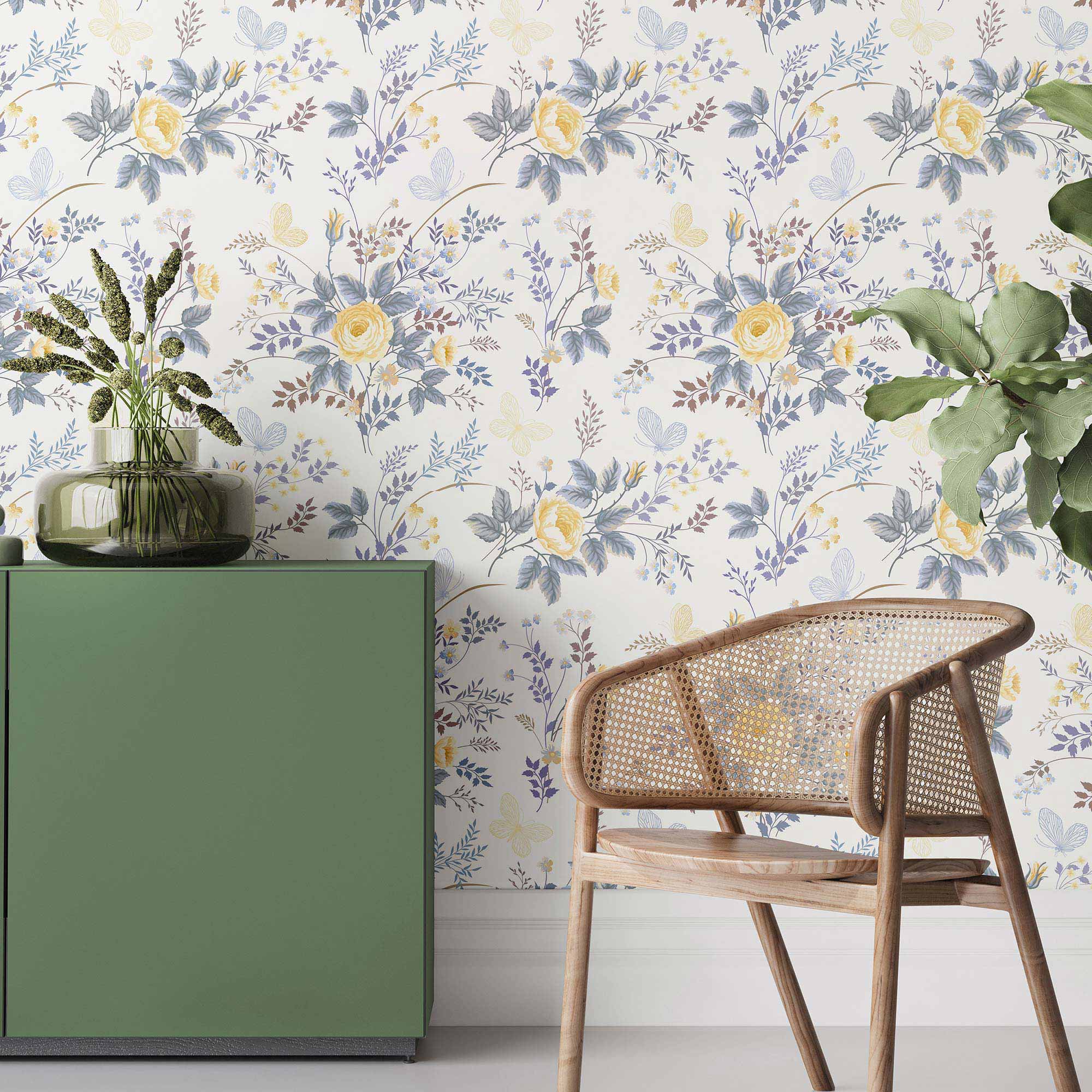 Yellow Botanical Peel and Stick Removable Wallpaper - Self-Adhesive Floral Wall Decal for Home & Office Decor - 4320