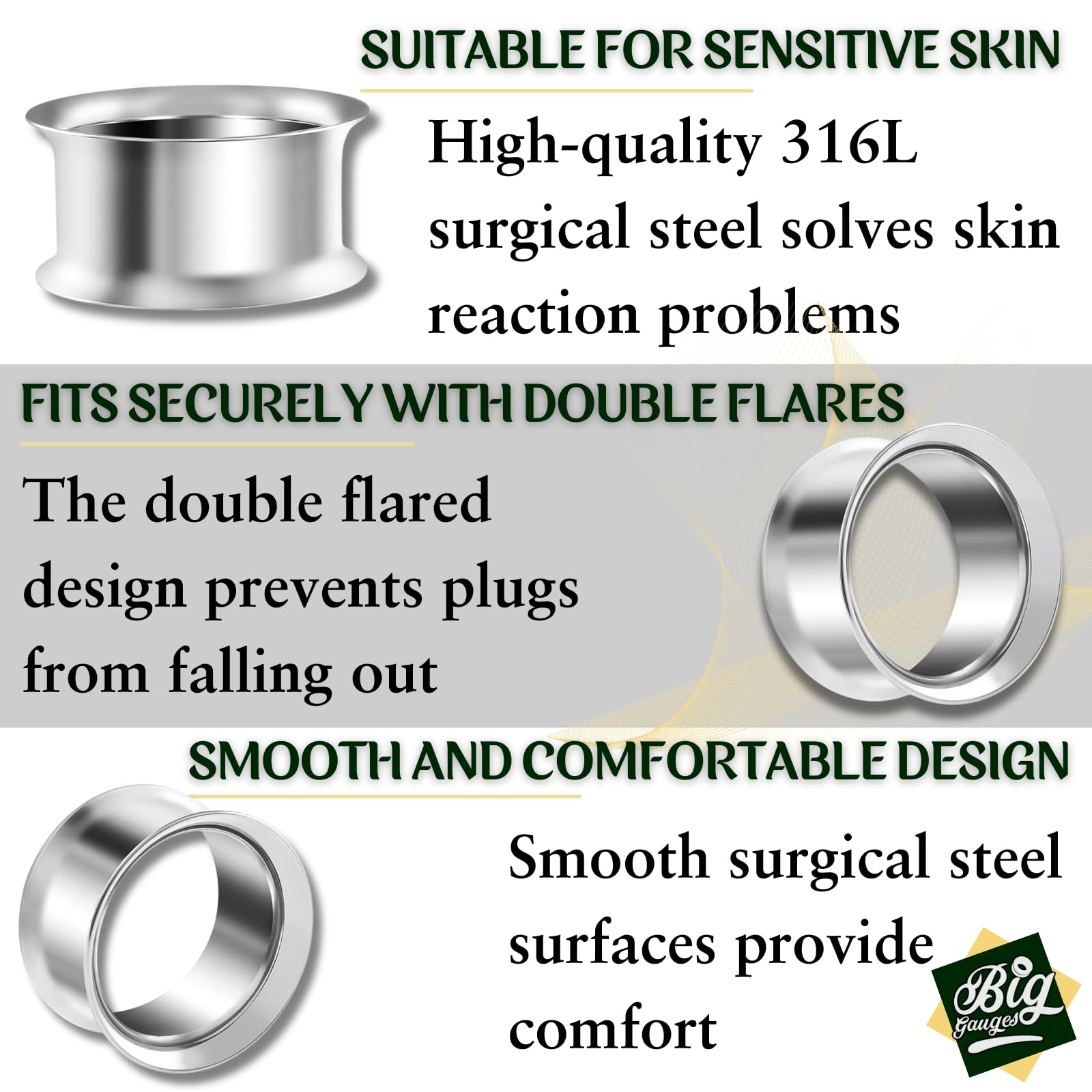 316L Surgical Steel Double Flared Saddle Piercing Jewelry - Stretcher Ear Plugs & Flesh Tunnel Earrings for Lobe Stretching - Perfect for Gauging, Body Modification & Alternative Fashion
