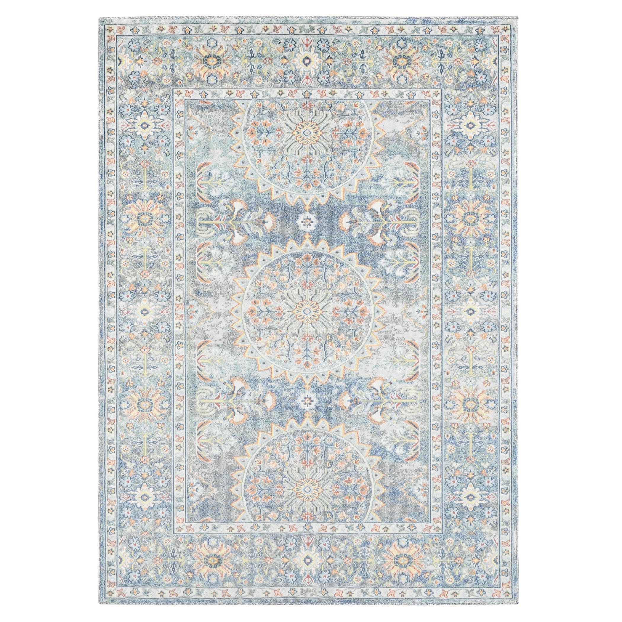 AMER Rugs Bohemian Marco Collection 5x7 Indoor/Outdoor Area Rug - Blue | Non-Slip Living Room, Bedroom, Dining Room & Kitchen Rug | Perfect for Boho Home Decor & High Traffic Areas