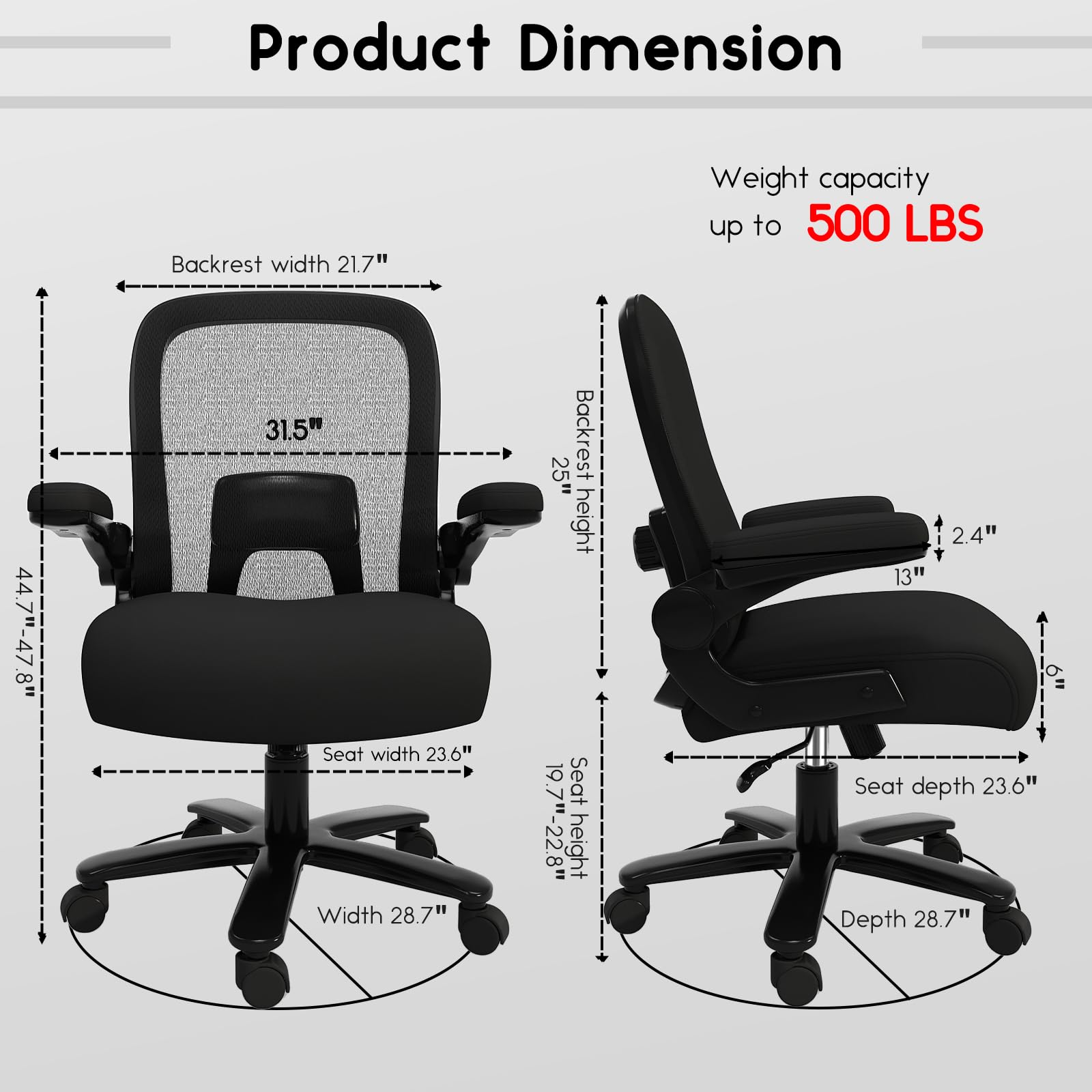 Big and Tall Office Chair 500 lbs - Heavy Duty Ergonomic Desk Chair with Adjustable Lumbar Support & Wide Mesh Seat - Oversized Black Computer Chair for Heavy People - Perfect for Home Office, Gaming, and Long Work Sessions