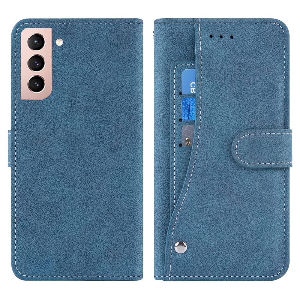 **Premium Flip Wallet Case for Samsung Galaxy S21 5G (6.2 inch) – Heavy Duty Protective Cover with Tempered Glass Screen Protector, Card Holder & Lanyard – Perfect for Work, Travel & Daily Use (Blue, Unisex)**
