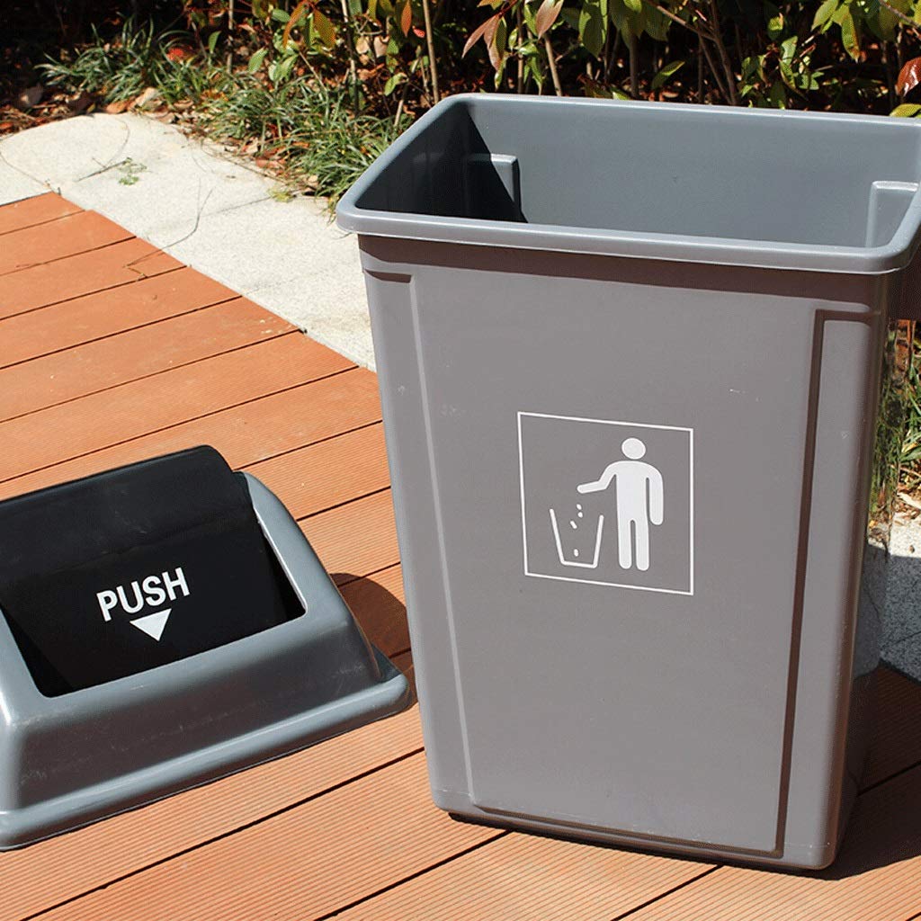 Outdoor Trash Can 20L/30L/50L/60L - Square Plastic Flip Lid Dustbin for Office, Corridor & Home - Waste Recycling Storage Bucket (Gray, 30L) - Perfect for Kitchen, Garden, Garage & Commercial Spaces