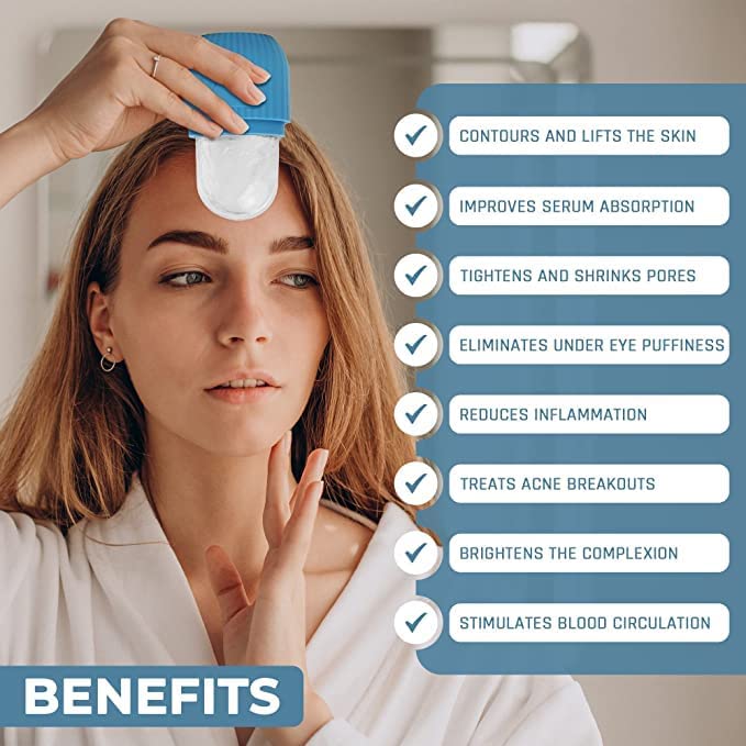 SHLORU Ice Face Roller & Massager - Cooling Ice Cube Roller for Face, Eyes & Neck - Reduce Puffiness, Dark Circles & Migraine Pain - Reusable Silicone Ice Mold for Skincare & Relaxation (Pack of 2) - Perfect for Morning Routine, Spa Days & Post-Workout Recovery