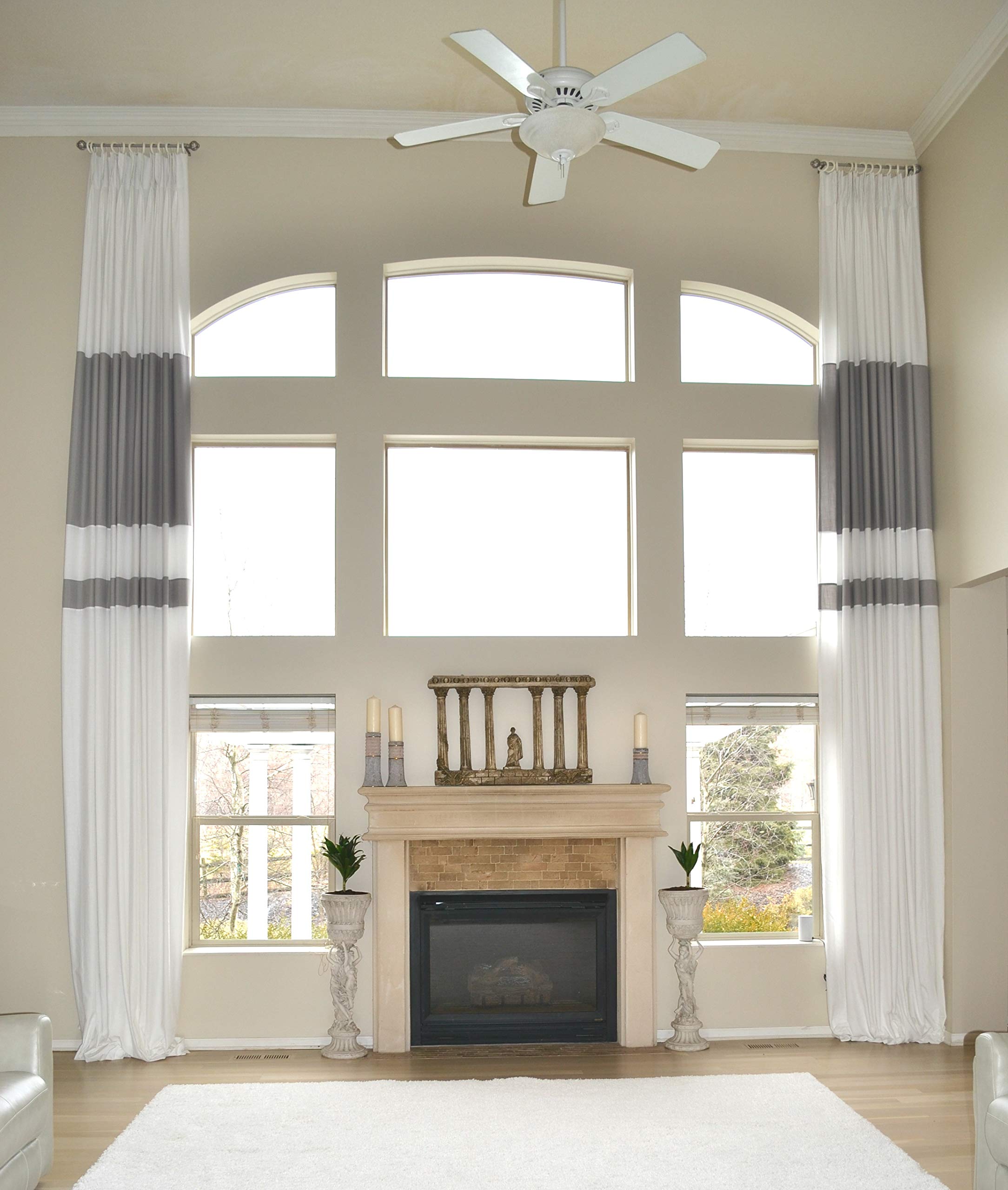 Custom Extra Long Cotton Pinch Pleat Curtains 15-20 Feet - Gray & White Striped Drapes for 2 Story Great Rooms | Free Swatch Included | Perfect for Living Room, Bedroom & Tall Windows (240 Inch Length)