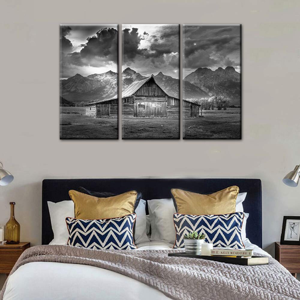 Large Rustic Wall Art Panels - 3-Panel Black and White Mormon Row Canvas Painting (28''x42'') Framed & Ready to Hang | Modern Cabin Decor for Living Room, Bedroom & Office