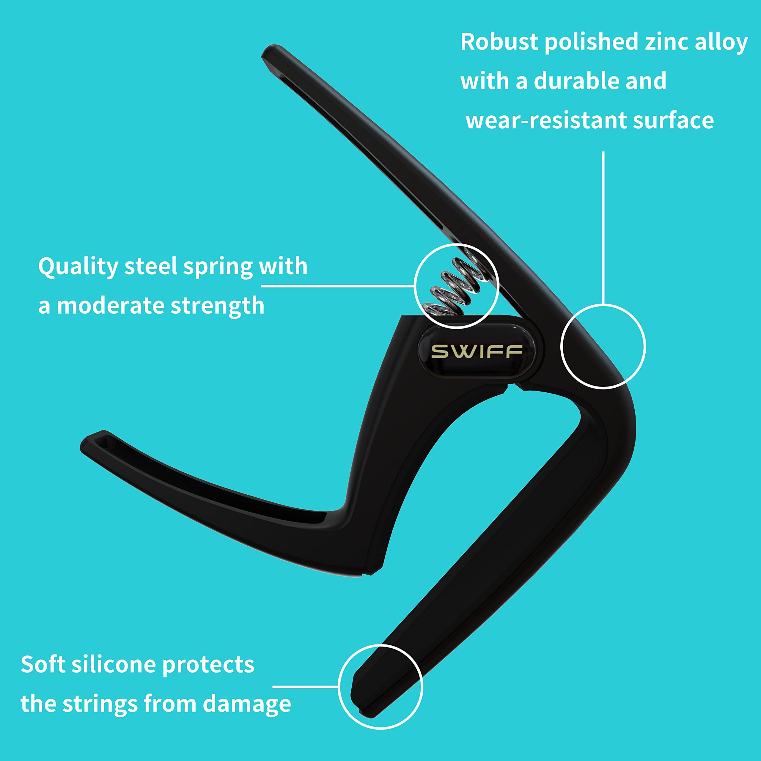 SWIFF Quick Release Guitar Capo for Acoustic, Electric, Bass & Ukulele - Perfect for Beginners & Pros