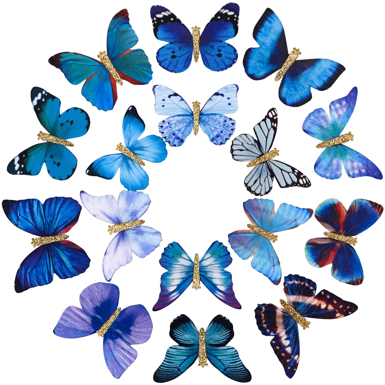 DEEKA 16 PCS Butterfly Hair Clips for Women - Realistic Colorful Handmade 90s Style Barrettes Hair Accessories (Blue & Purple) | Perfect for Everyday Wear, Parties, and Gifts