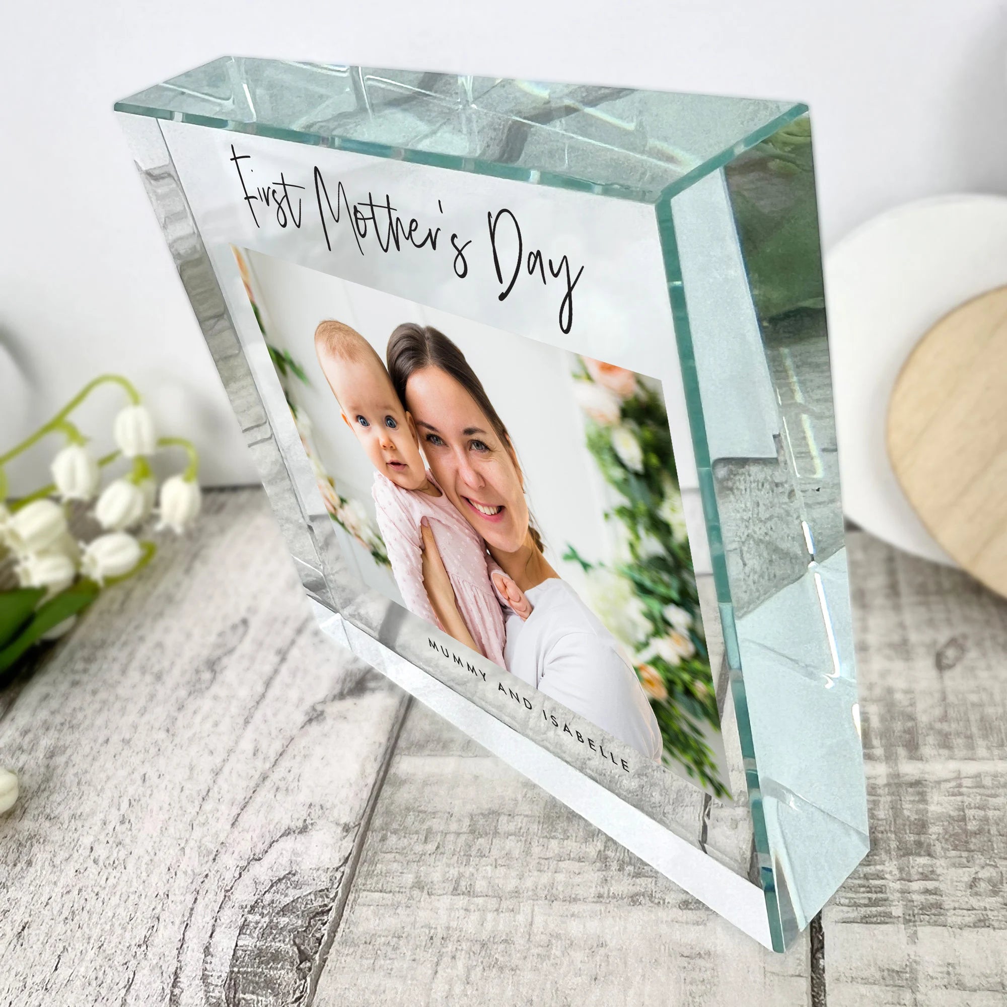 Personalized First Mother's Day Keepsake - Engraved Crystal Photo Gift for New Moms - Perfect for Baby Showers, Christenings & Special Milestones