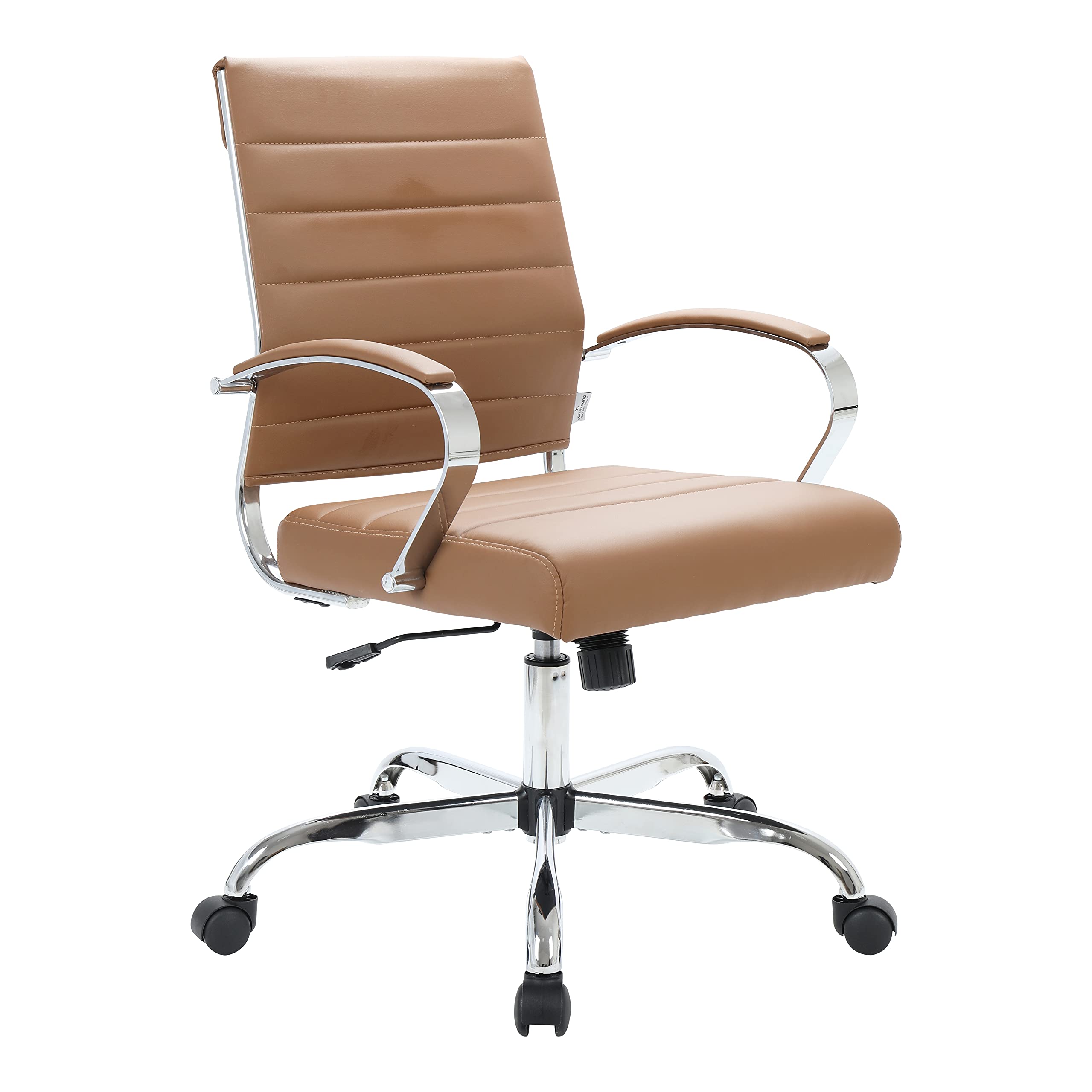 LeisureMod Benmar Modern Mid-Back Adjustable Swivel Leather Office Chair - Ergonomic Executive Desk Chair with Lumbar Support for Home & Office Workspaces (Brown)