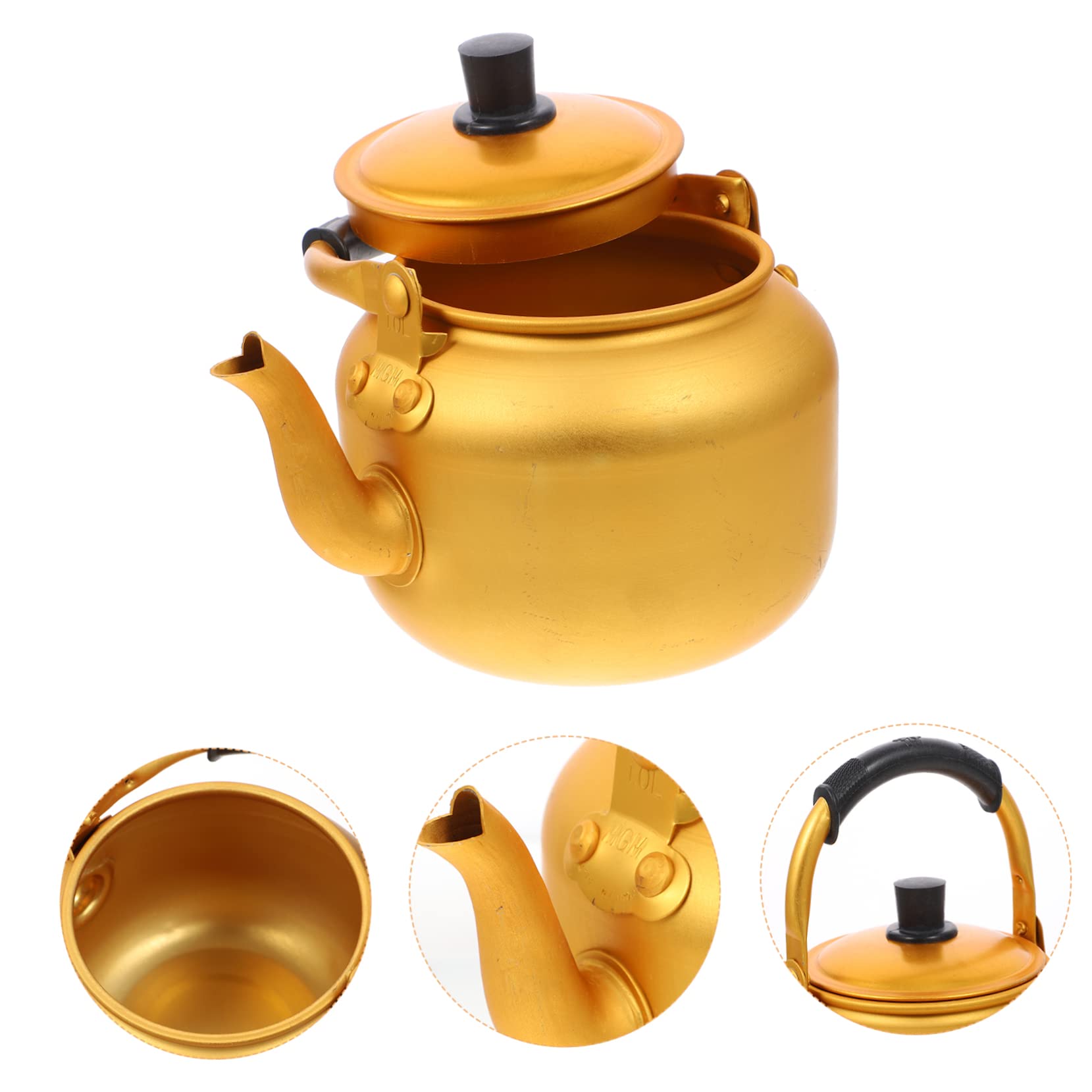 DOITOOL 1pc Yellow Aluminum Tea Kettle - Stovetop Coffee Carafe, Wine Pouring Pot, Chinese Style Infuser Teapot with Travel Insulation for Gas Stove & Camping Use
