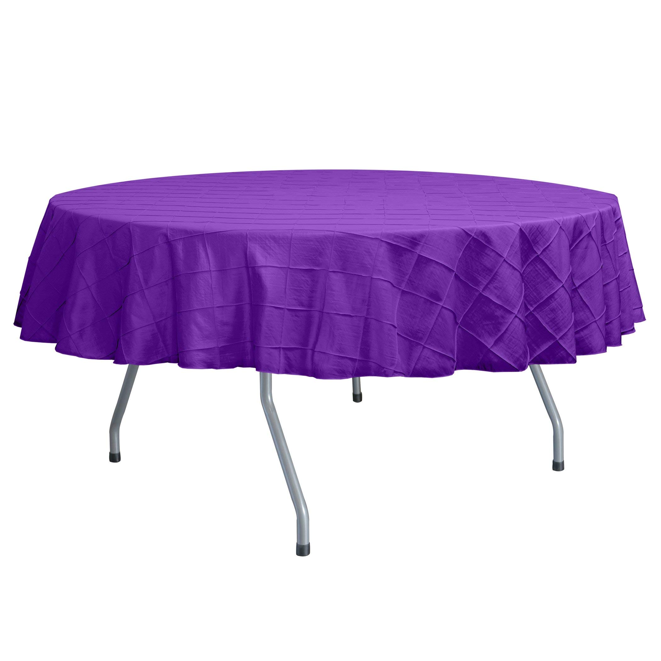 10 Pack Embroidered Pintuck Taffeta 60-Inch Round Tablecloth - Purple Luxury Table Cover for Wedding, Banquet & Formal Dining - Fits Tables Under 60