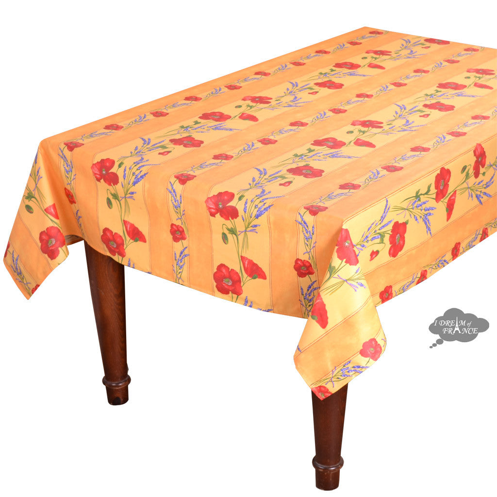 60x78 Inch Yellow Poppies Rectangular Cotton Tablecloth with Acrylic Coating - Waterproof & Wrinkle-Resistant Dining Table Cover for Kitchen, Party, and Outdoor Events