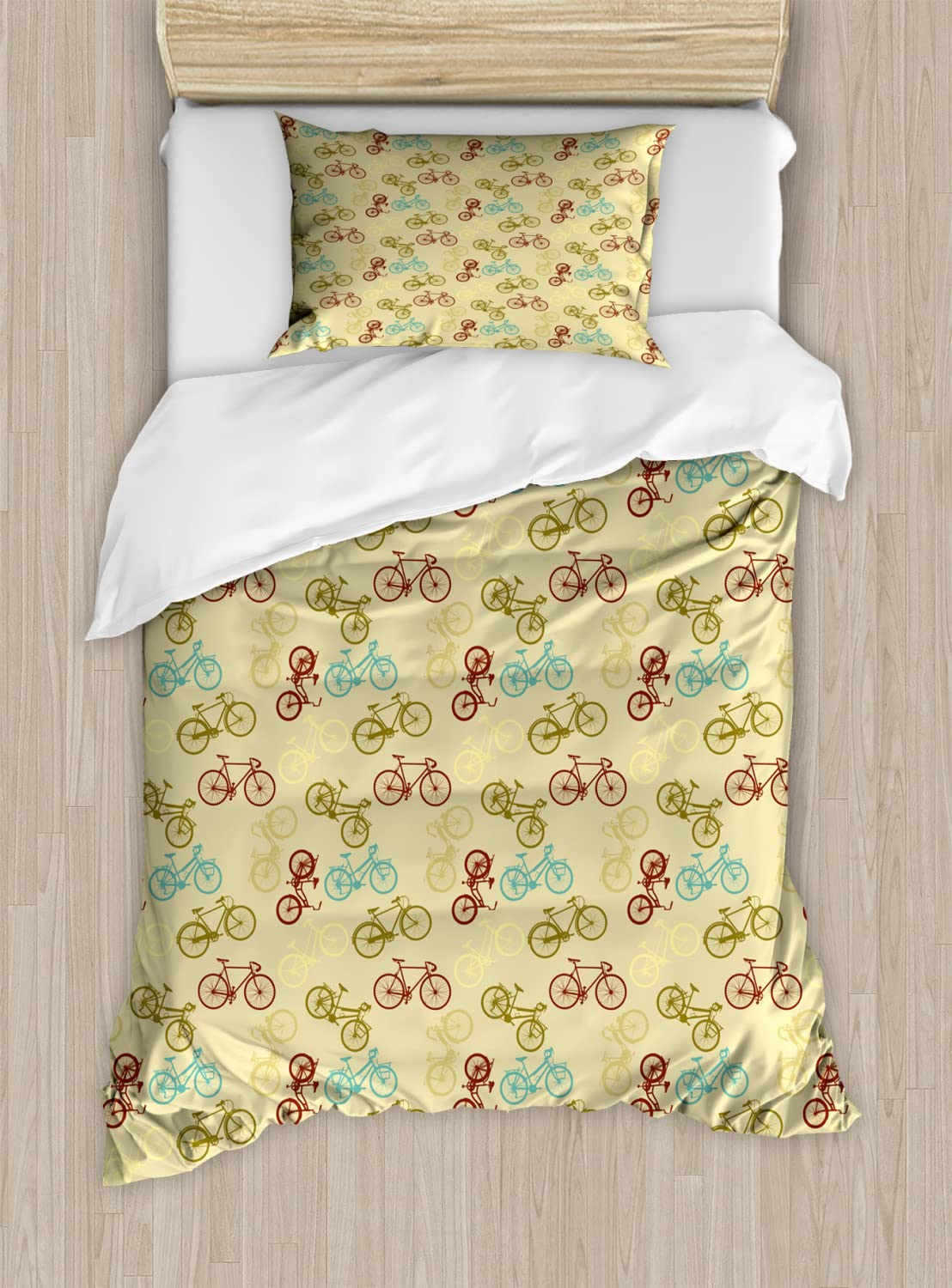 Ambesonne Retro Bicycle Duvet Cover Set - Queen Size 2-Pack with 4 Pillowcases, Colorful Cycling Pattern Bedding for Summer | Perfect for Bike Lovers' Bedroom Decor & Themed Guest Rooms