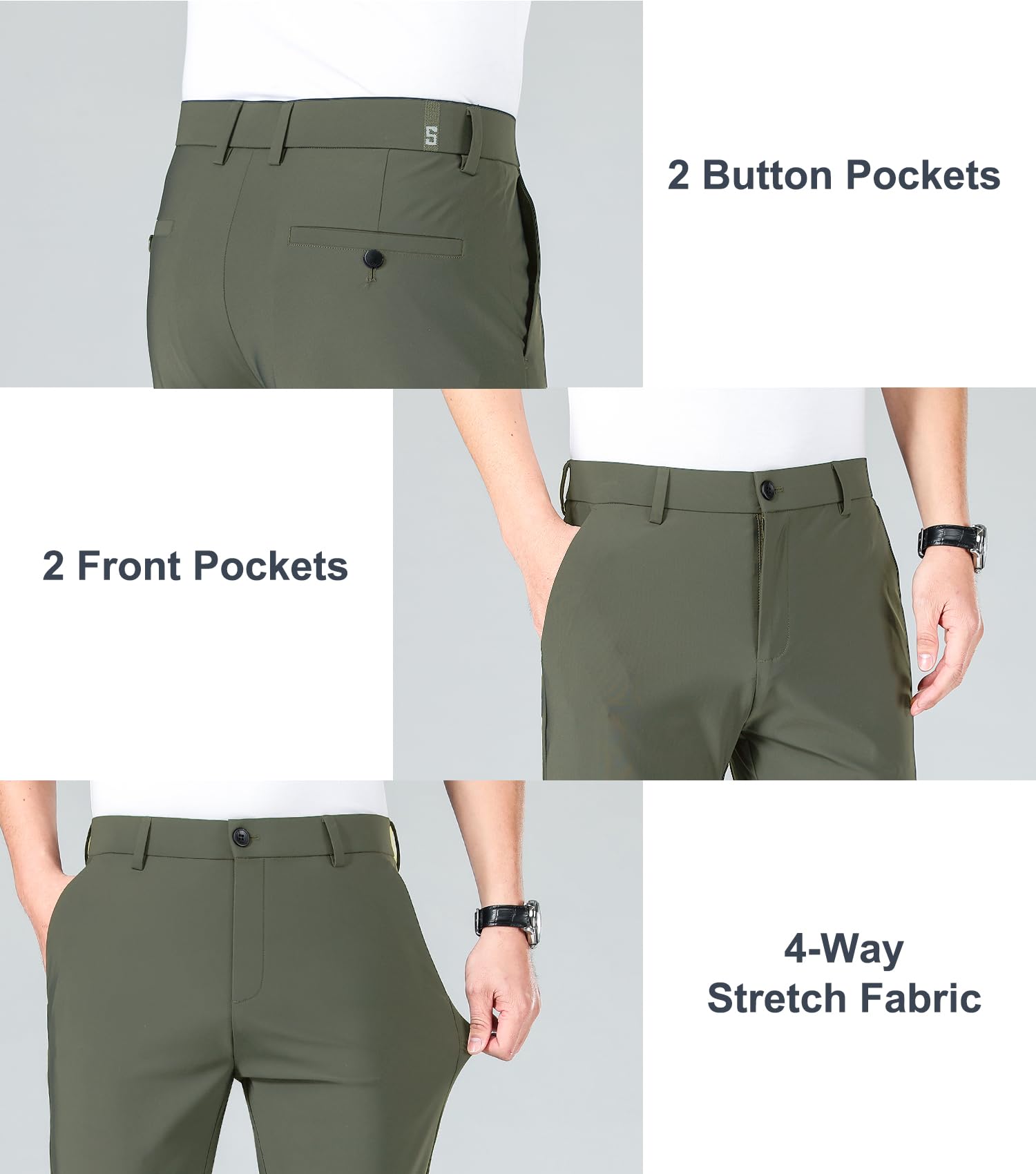 LUSHENUNI Men's Slim Fit Stretch Golf Pants - Breathable Ice Silk Dress Pants with Expandable Waist for Comfort & Performance | Perfect for Golfing, Office Wear & Casual Outings