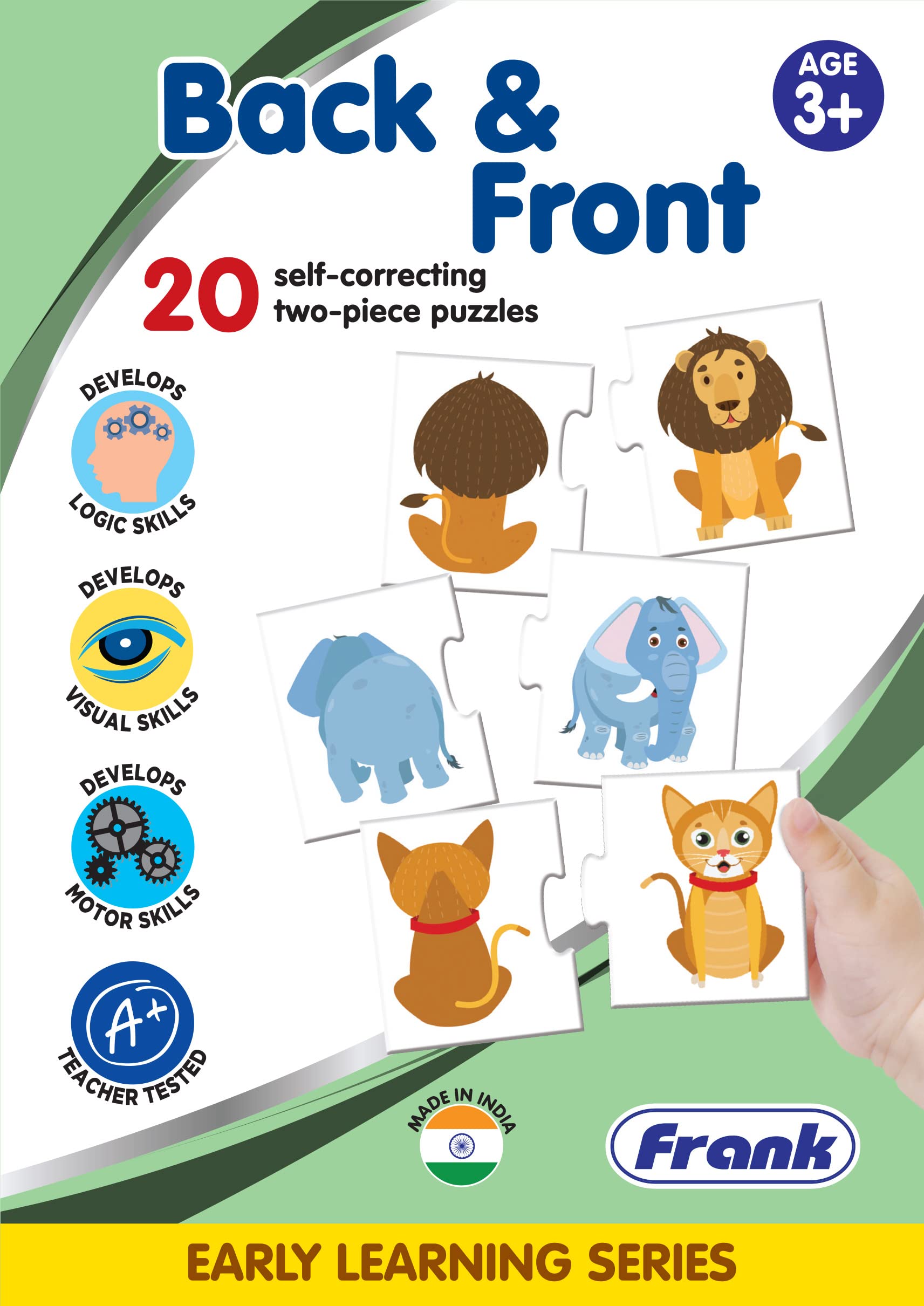 Frank Back & Front - Educational Wooden Puzzles for Kids Ages 3-7 | 20 Self-Correcting Matching Pairs (40 Pieces) | Brain Boosting Memory & Focus Games | Perfect for Preschool Learning, Birthday Gifts & Family Game Night
