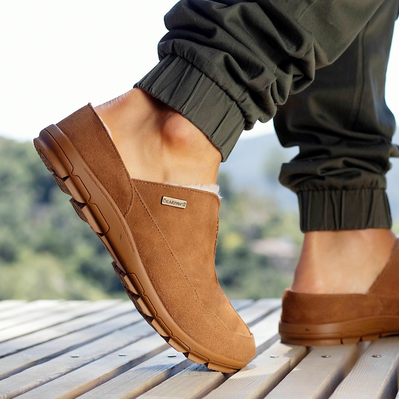BEARPAW Men's Bruce Suede Slip-On Slippers - Comfortable Casual Shoes for Indoor & Outdoor Wear - Perfect for Lounging, Errands, and Relaxing at Home
