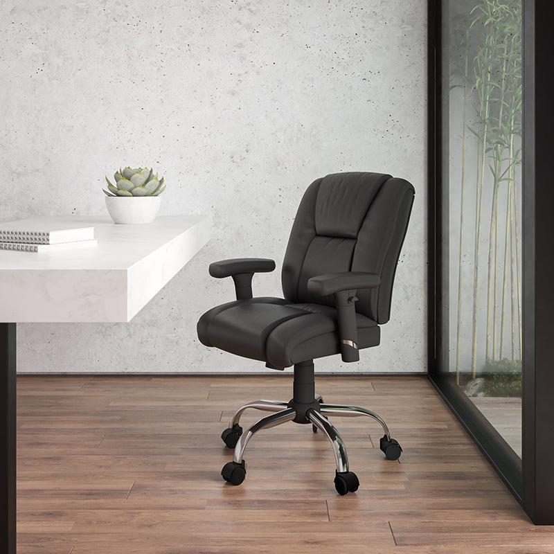 FLASH HERCULES Series 400 lb Capacity Big & Tall Ergonomic Office Chair - Black LeatherSoft Executive Chair with Adjustable Arms & Chrome Base - Perfect for Home Office, Gaming & Workspaces