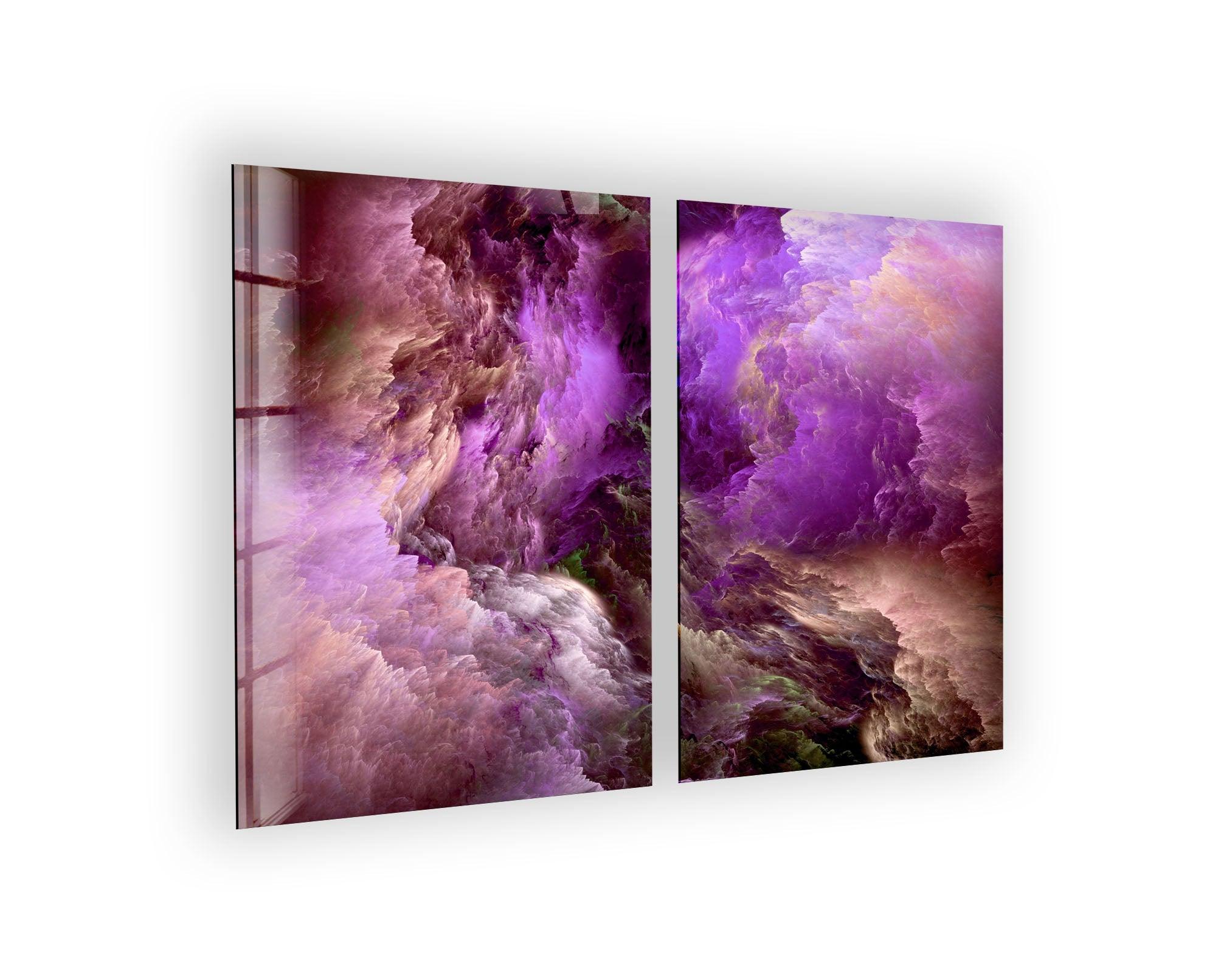 Abstract Purple Clouds Glass Wall Art - Modern Handmade Glass Decor for Living Room, Bedroom & Office - Elegant Home & Office Decoration