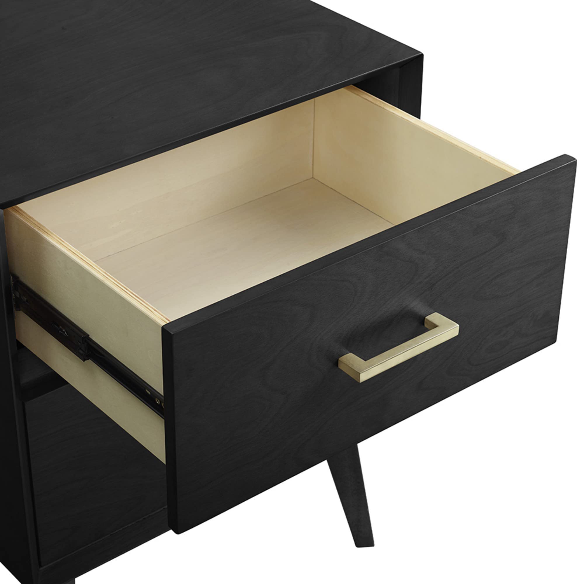 Modern Black Two-Drawer Nightstand - Bedside Table with Storage for Bedroom, Living Room & Office - Compact Nightstand with Smooth Gliding Drawers for Home Decor