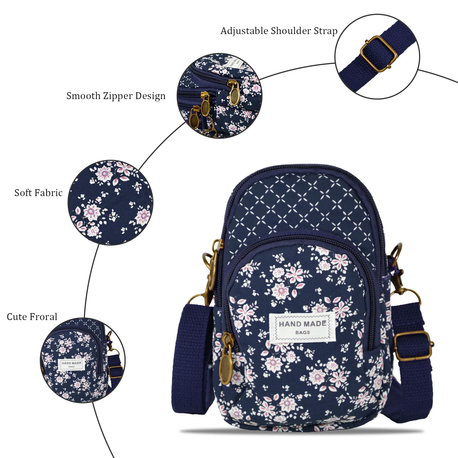 WITERY Small Crossbody Bags for Women - Cute Floral Crossbody Purse, Mini Cloth Pouch Phone Wallet | Perfect for Travel, Shopping & Everyday Use