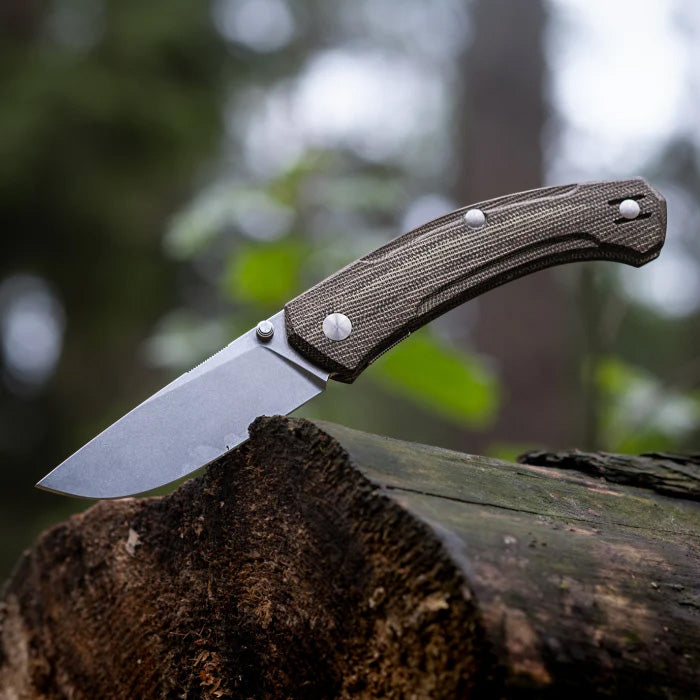 Giant Mouse Iona V2 Folding Knife - MagnaCut Steel Blade, Green Canvas Micarta Handle - EDC, Outdoor, Camping, Survival Gear