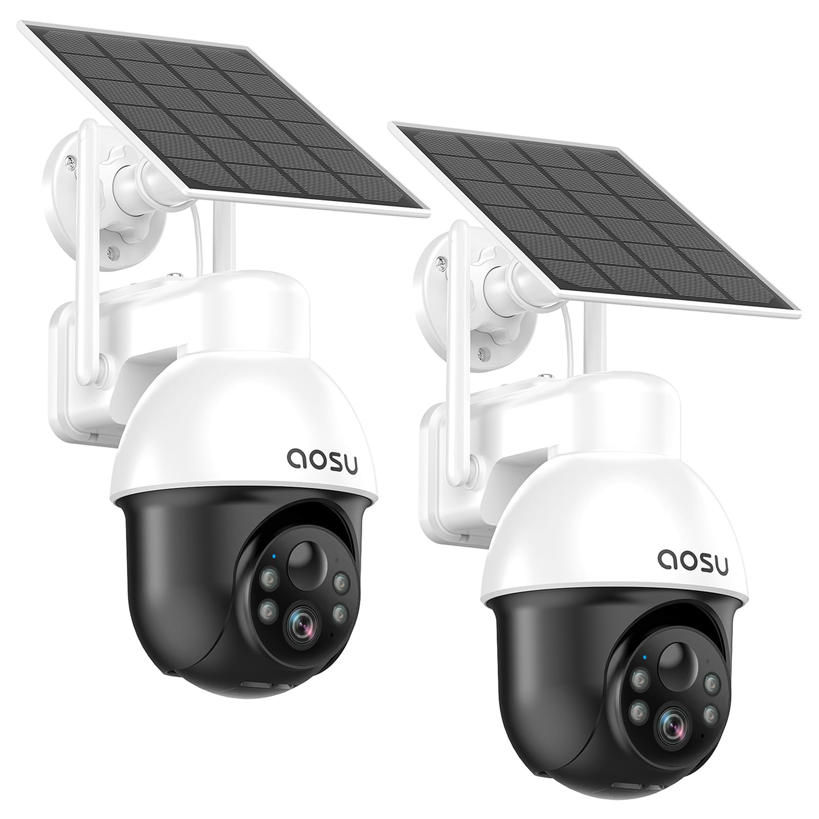 AOSU 5MP Solar Security Camera Outdoor with Color Night Vision, 2 Pack Wireless Home Security Cameras with Auto Tracking, Solar Panel, 2-Way Audio & 2.4GHz WiFi - Ideal for Home, Garage, Yard & Business Surveillance