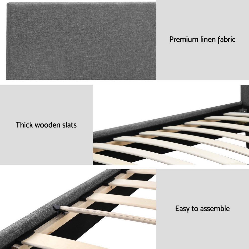 Coogee King Single Bed Frame Grey - Sturdy Wooden Platform Bed for Small Spaces, Kids & Guest Rooms | Easy Assembly & Modern Design