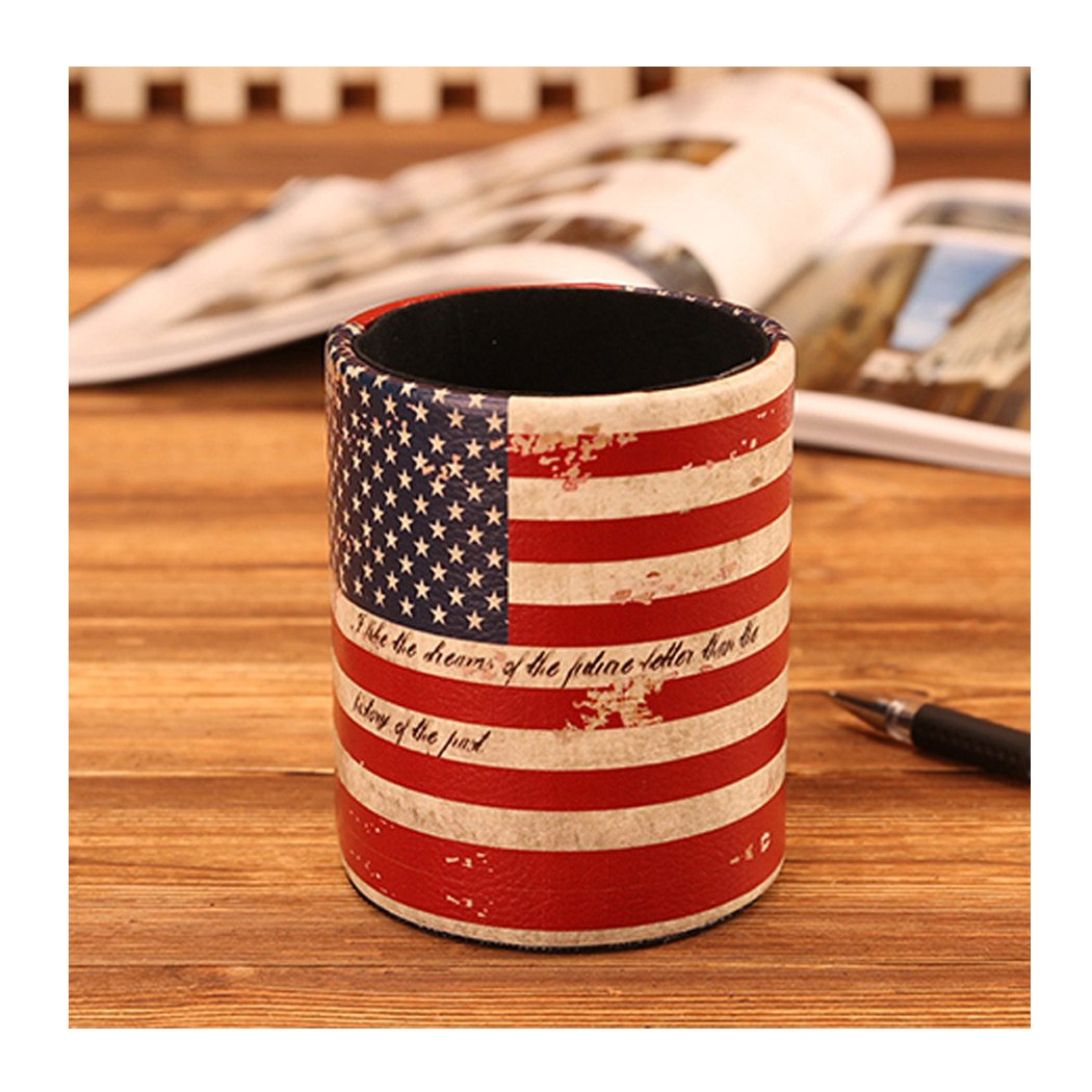 Premium PU Leather Pen Holder - Round Desk Organizer for Office & Home Use | Pencil Container & Stationery Storage | USA