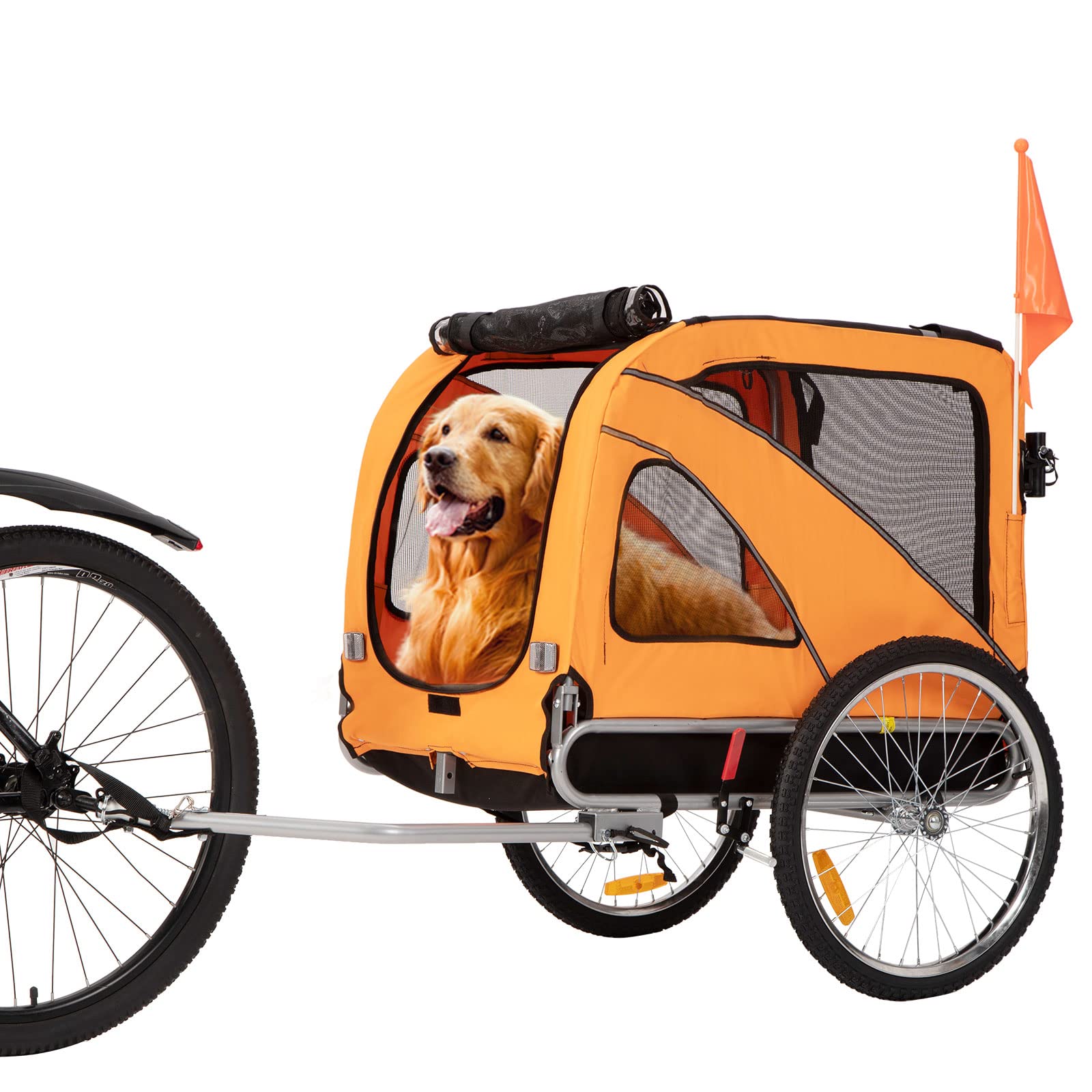 Sepnine & Leonpets 2-in-1 Large Dog Bike Trailer and Jogger - Foldable Pet Stroller with Hand Lock Brakes & Universal Bicycle Coupler for Cycling, Running, Outdoor Adventures (Orange)