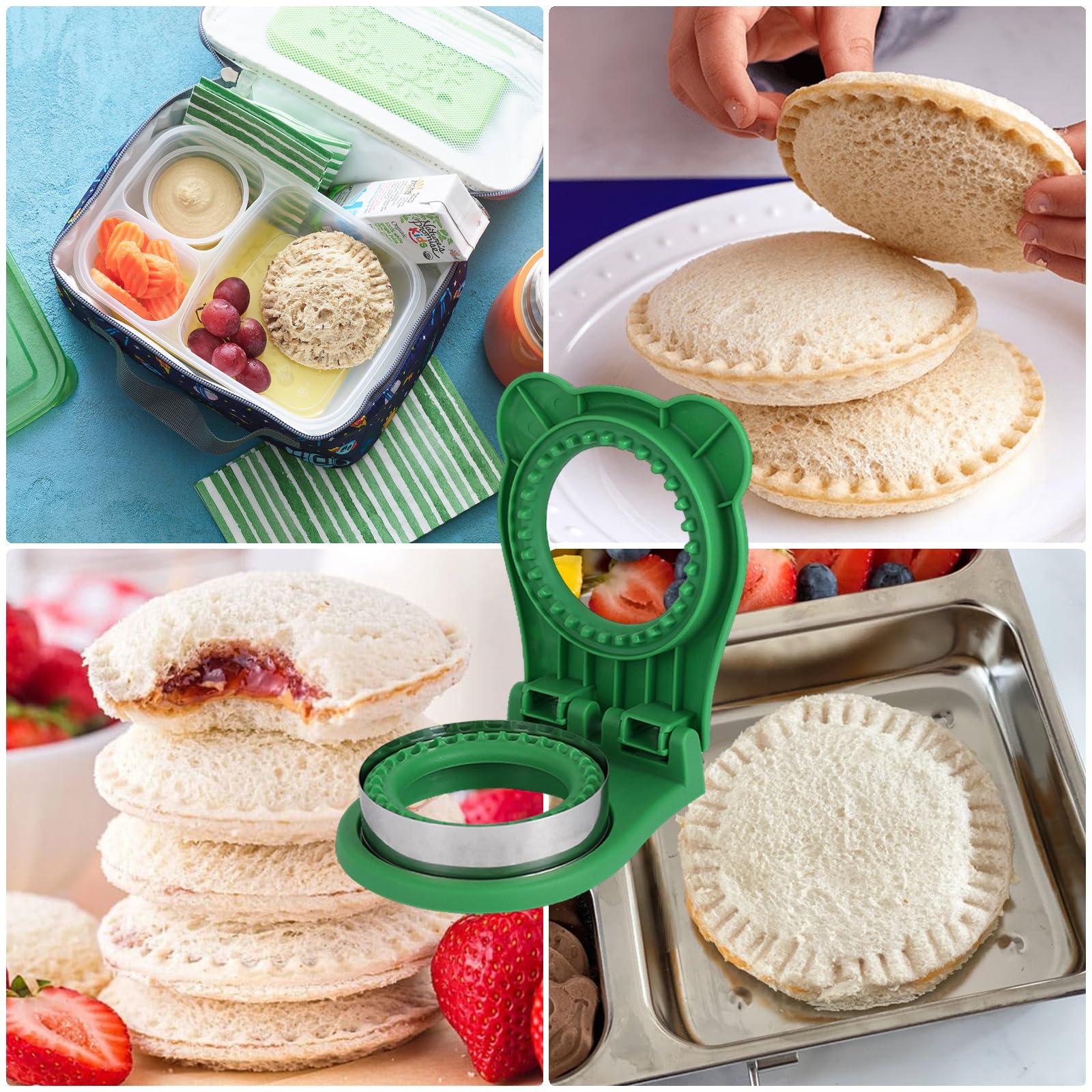 Stainless Steel Sandwich Cutter and Sealer - Crustless Sandwich Maker for Kids Lunch Box, Pocket Sandwiches, Uncrustables & Bento Box - Perfect for School Lunches, Picnics and On-the-Go Meals (Green)