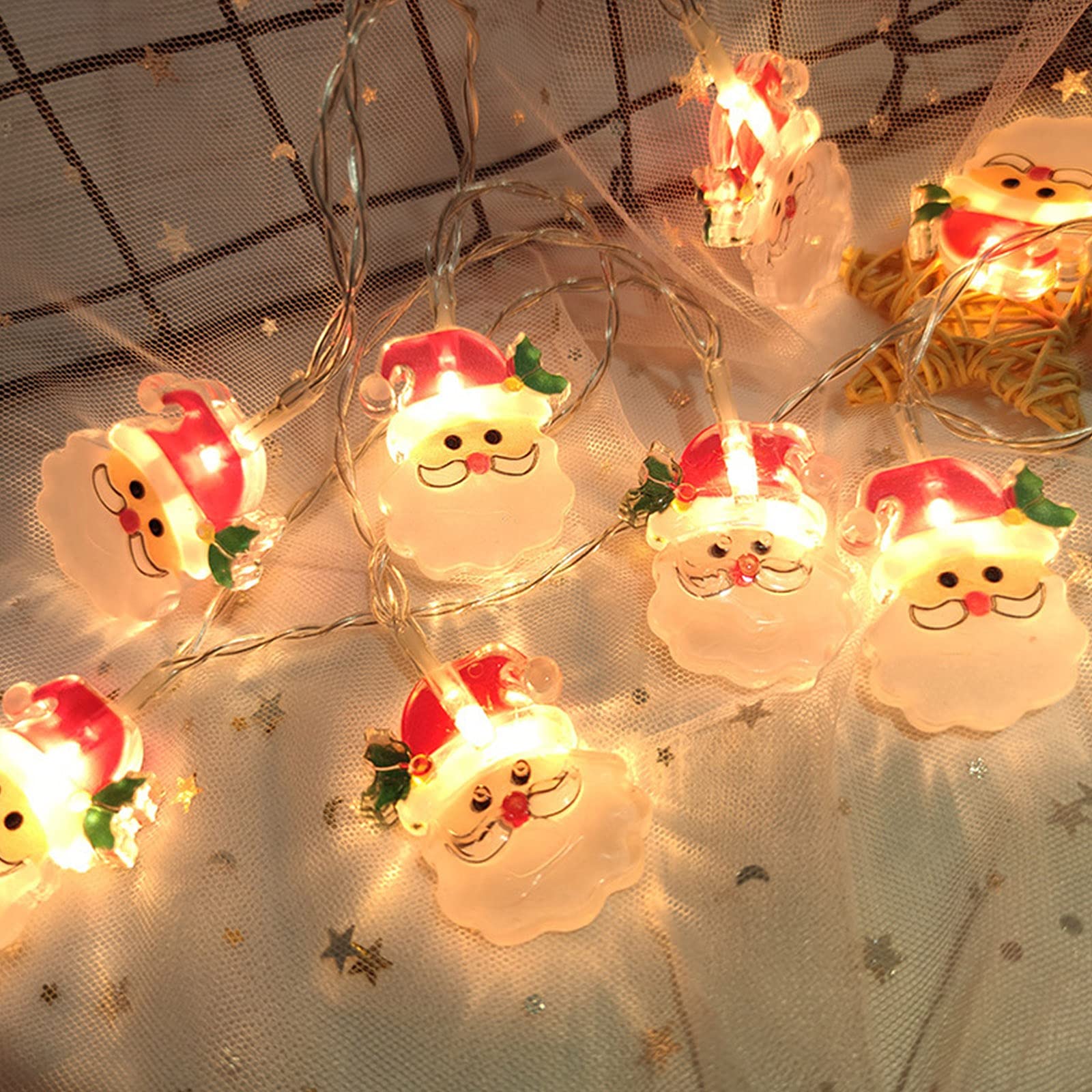 FeiFei6 LED Battery Operated Christmas Lights - 10 LED 1.5M String Lights with Santa & Snowflake Designs for Holiday Decor, Wedding, Party & Indoor/Outdoor Decoration | Warm White Fairy Lights for Christmas Tree, Garden, Bedroom & Home Decor