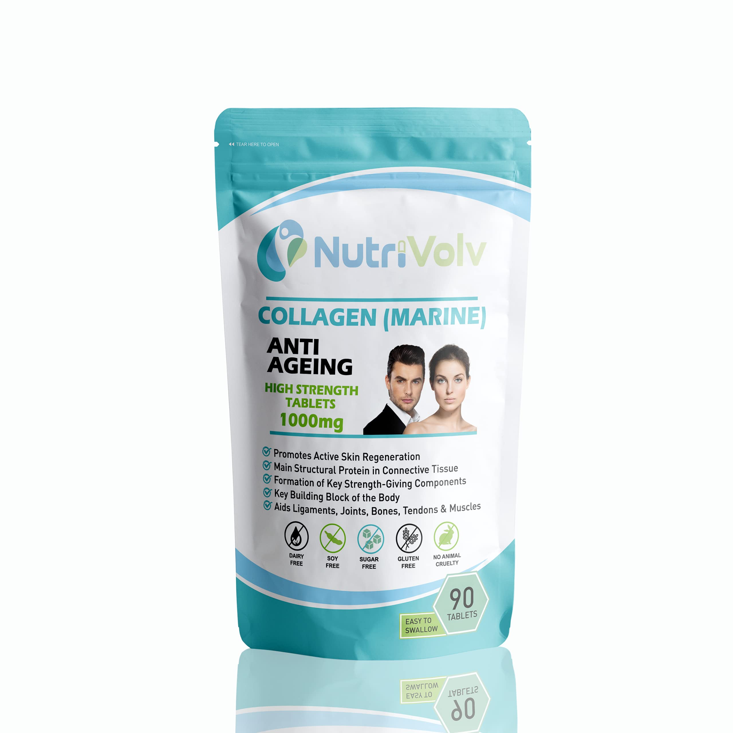 NutriVolv Marine Collagen 1000mg Supplement - Anti-Aging Support for Skin, Joints, Bones & Muscle Health | 90 Capsules | Promotes Skin Elasticity & Joint Mobility | Supports Healthy Hair & Nails | Ideal for Active Adults & Mature Skin Care Routine