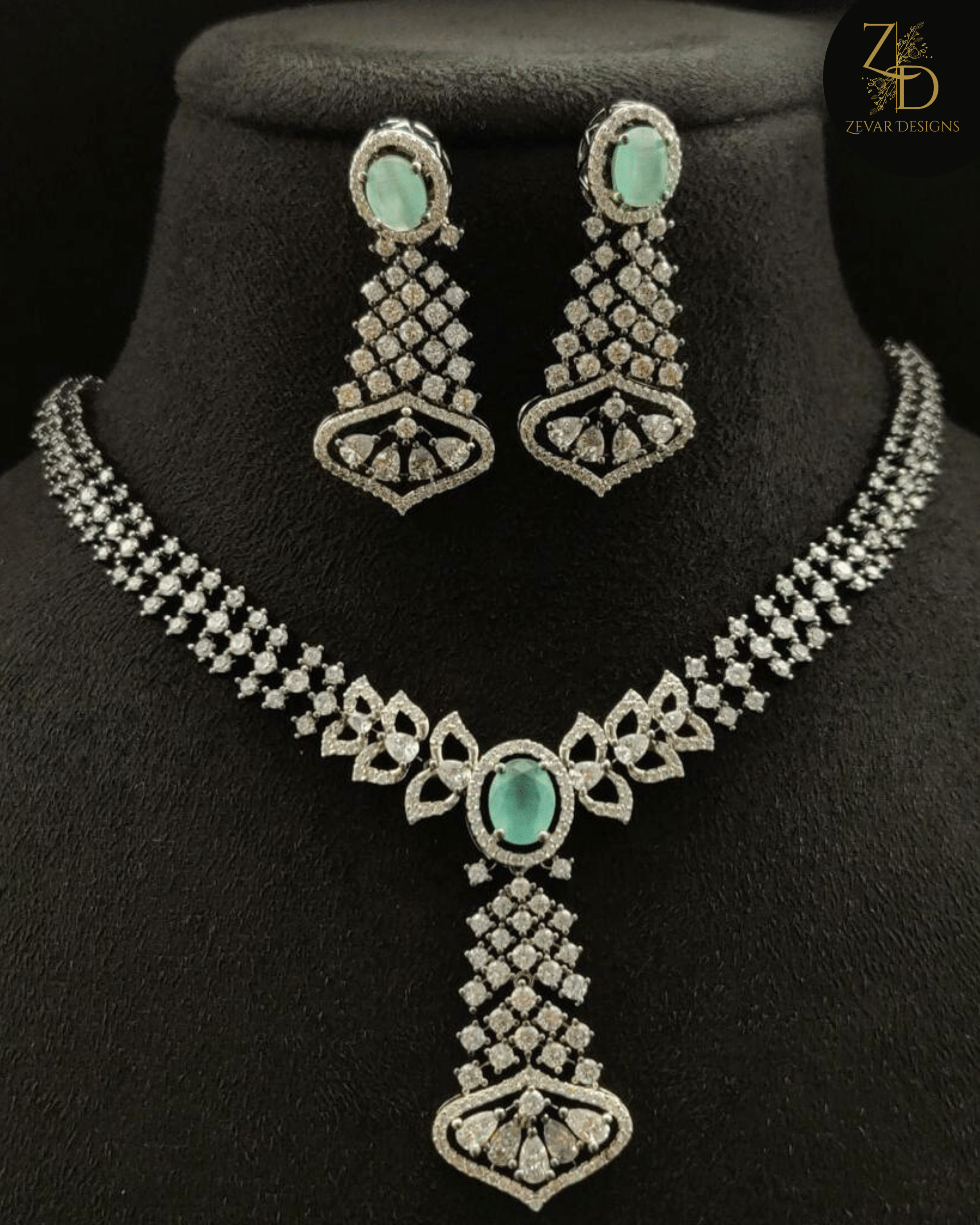 AD Necklace Set in Mint Green - Elegant Layered Pendant Necklace for Women | Perfect for Casual Wear, Date Nights & Special Occasions