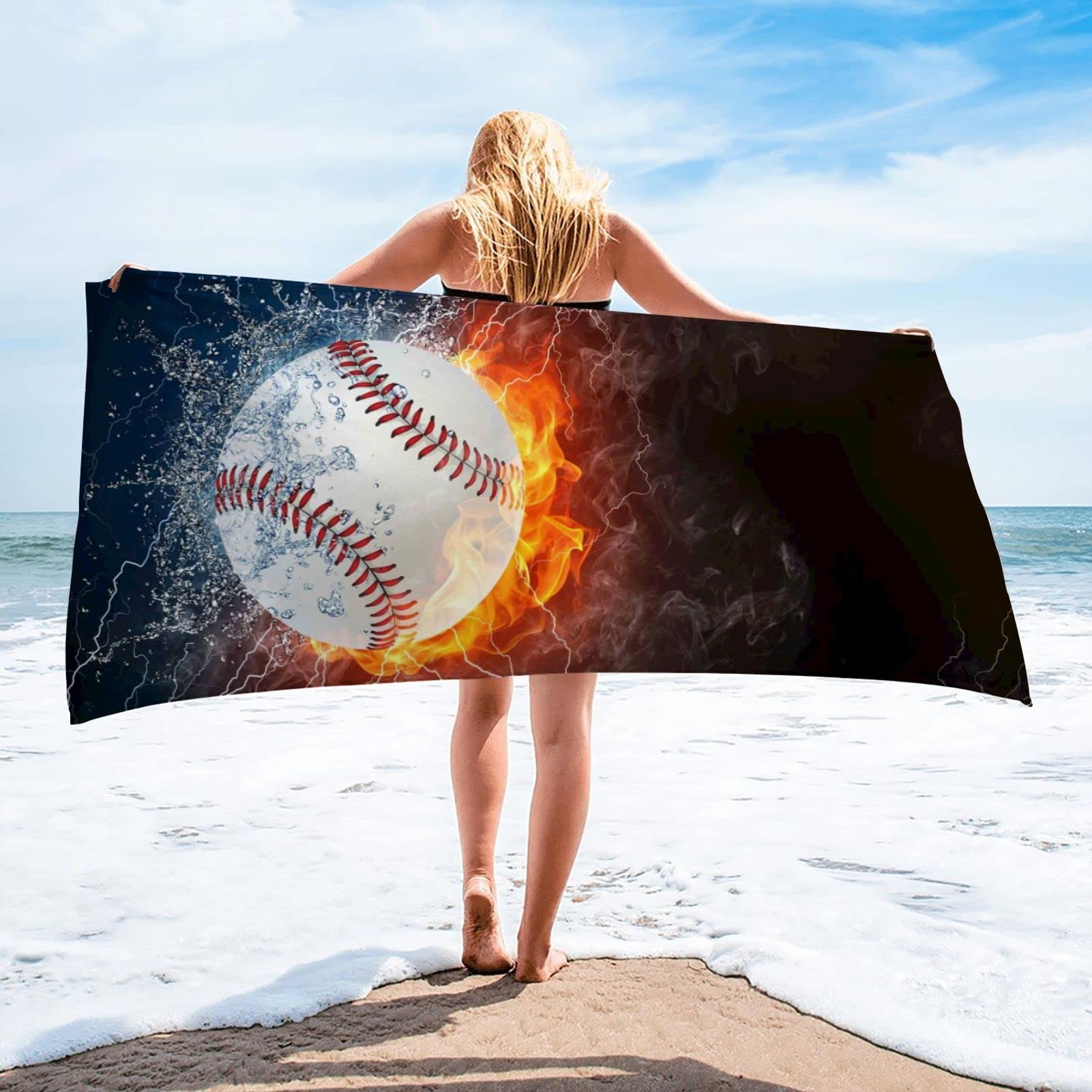 Zooshum Microfiber Beach Towel - Super Lightweight, Sandproof, 33x52 Inch - Perfect for Baseball, Fire Bath, Travel, Swimming Pool, Camping, Yoga & Gym Sports