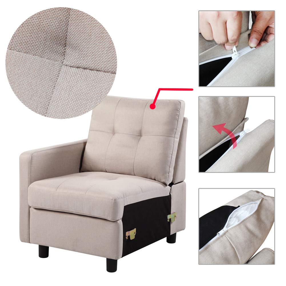 3-Seater Modular Sectional Sofa with Linen Upholstery - Compact Arm Couch for Small Spaces | Perfect for Apartments, Living Rooms & Cozy Home Decor