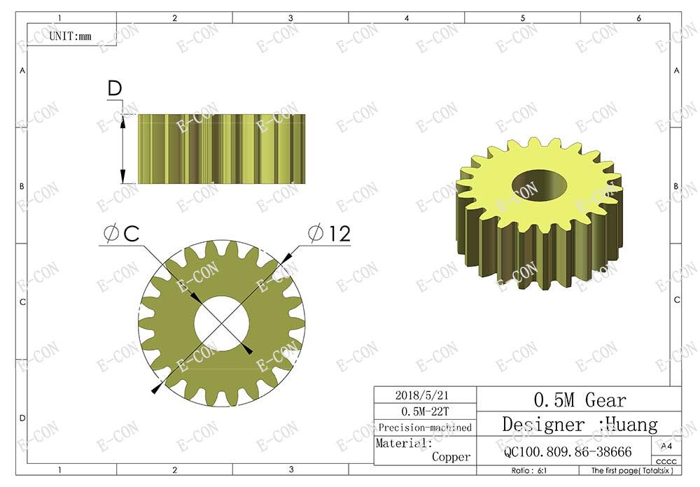 1PCS 22 Tooth 5mm Width 0.5 Module 2mm-6mm Bore Hole Precision Metal Spur Gear for Motor, Robotics & DIY Projects - (22 Teeth, 4mm Hole Diameter) - Ideal for RC Cars, 3D Printers & Industrial Machinery
