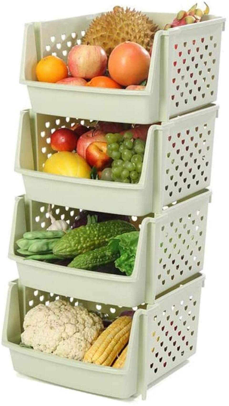 HCYY 4-Tier Green Kitchen Storage Shelf - Multi-Layer Vegetable Fruit Basket, Snack Organizer Rack - Durable Space-Saving Solution for Pantry, Countertop, or Refrigerator Organization