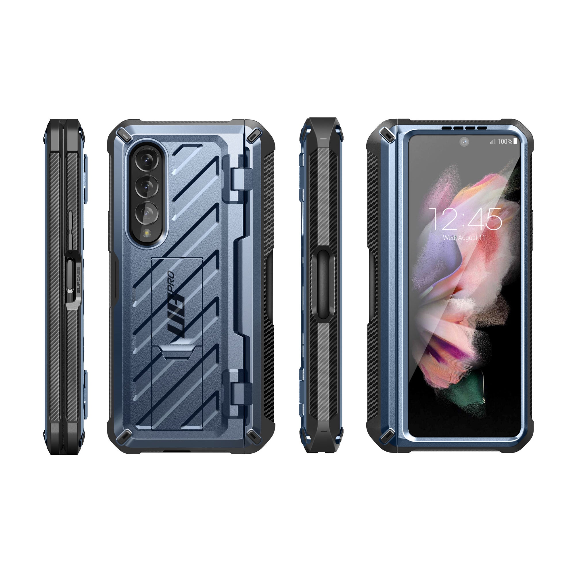 Samsung Galaxy Z Fold4 Unicorn Beetle Pro Rugged Case with S Pen Holder - Heavy Duty Protection, Shockproof Cover for Foldable Phone (Metallic Blue) - Perfect for Outdoor, Work & Travel Use