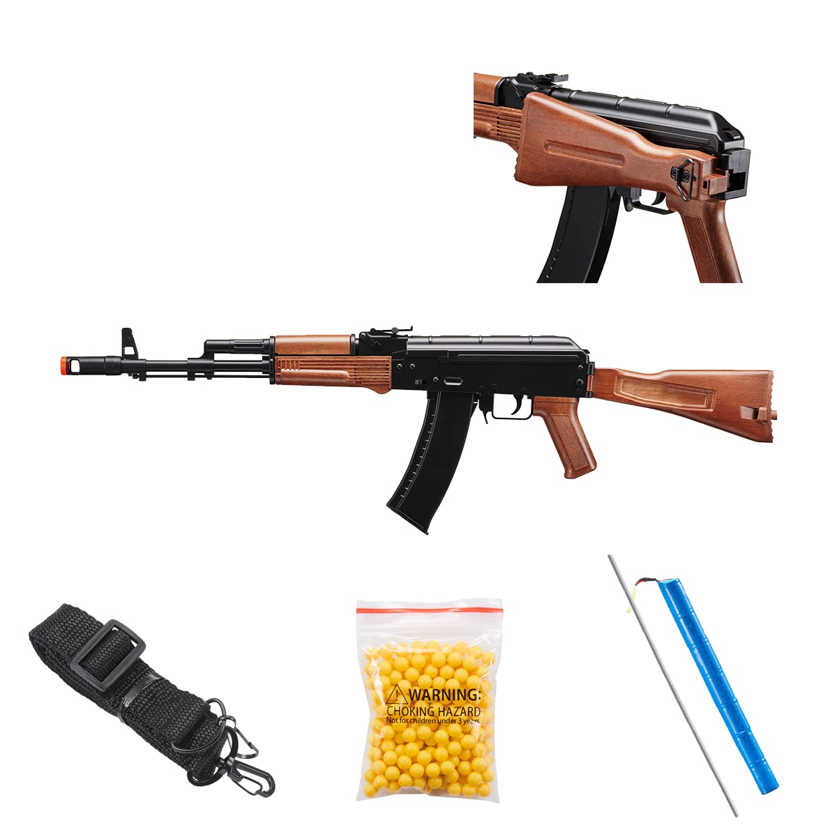 Classic AK Airsoft Foldable Stock Lightweight AK-74 AEG Rifle - Black & Wood Finish | Perfect for Tactical Training, Airsoft Battles & Military Simulation Games